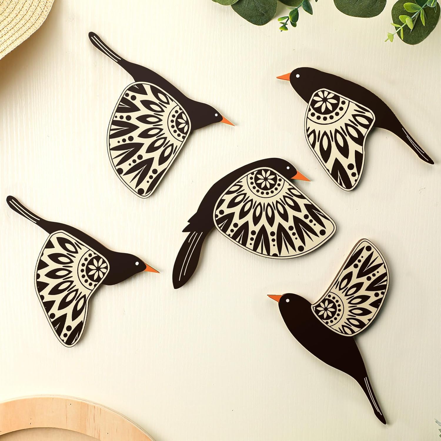 Wooden Hummingbird Wall Art - 5 Pcs Scandinavian Home Decor for Living Room, Bedroom & Office