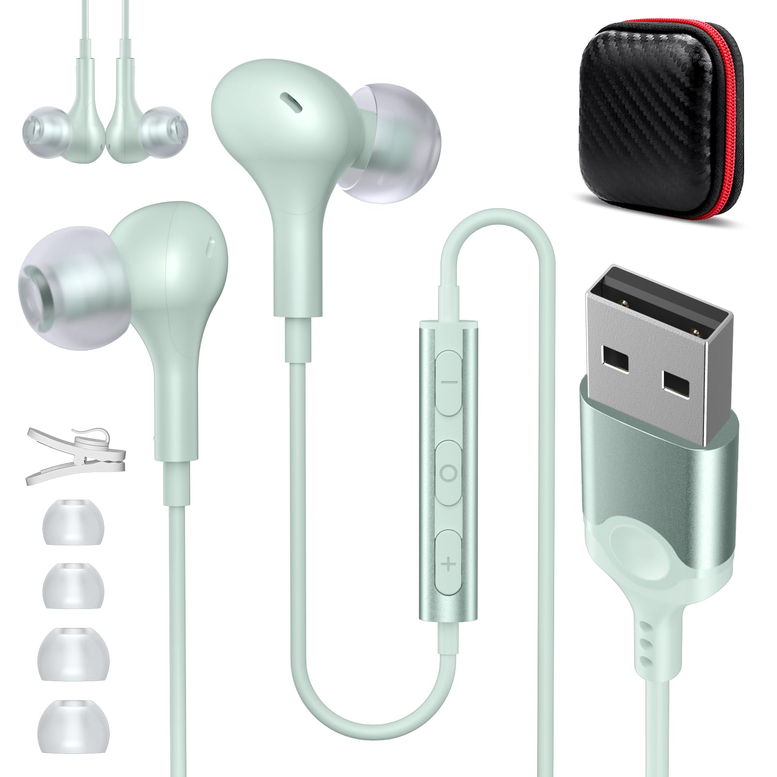 ASKUBSKU USB Headset with Microphone - 7.5ft Wired Computer Headphones with Noise Canceling & Mute Function for PC/Laptop/Surface/Switch (Green) - Perfect for Online Meetings, Gaming & Remote Work