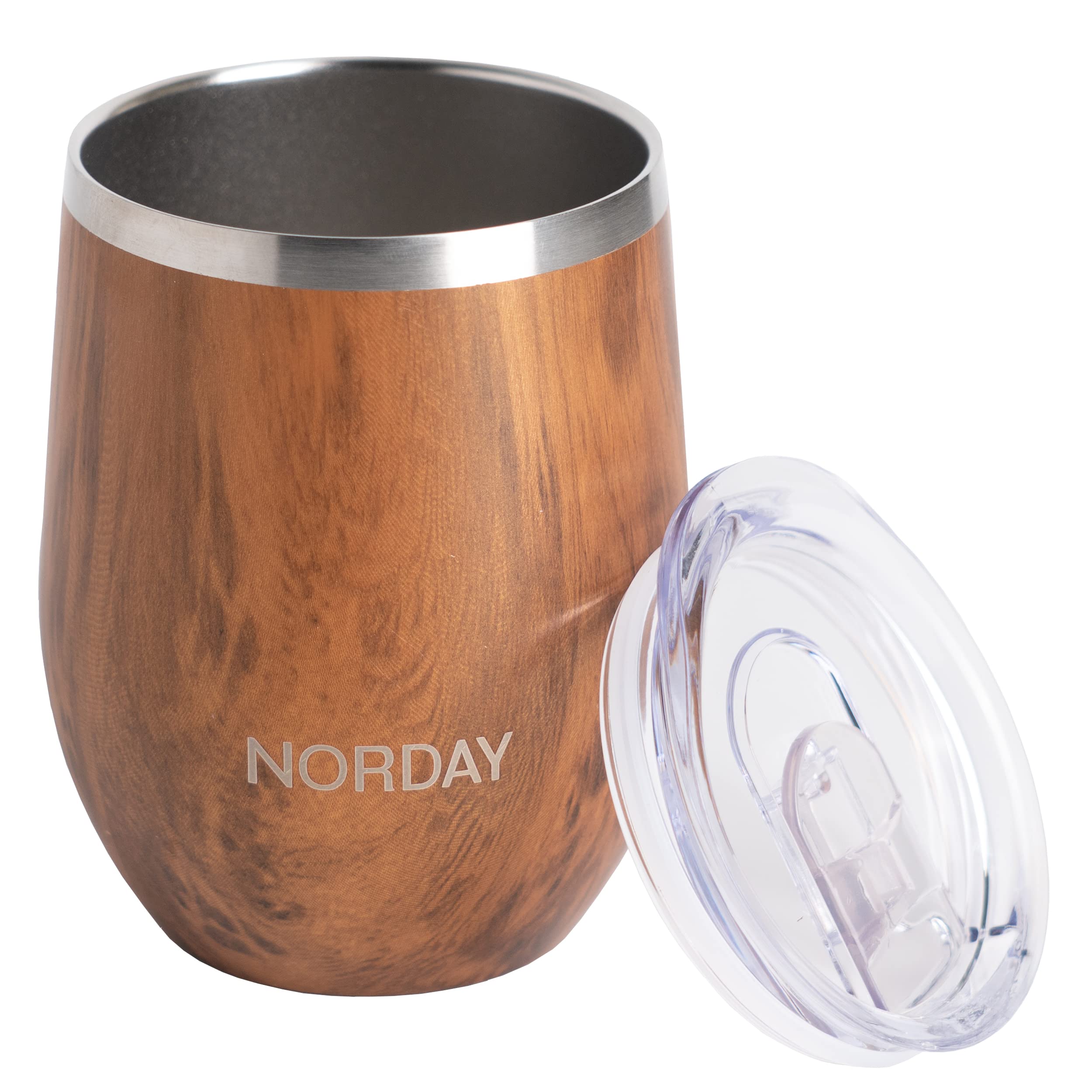 NORDAY 12oz Stainless Steel Thermal Tumbler with Wood Lid - Double Wall Insulated Cup Keeps Drinks Hot/Cold 8-24 Hours - Leakproof Travel Mug for Coffee, Tea, Wine - Perfect for Camping, Office & Outdoor Adventures