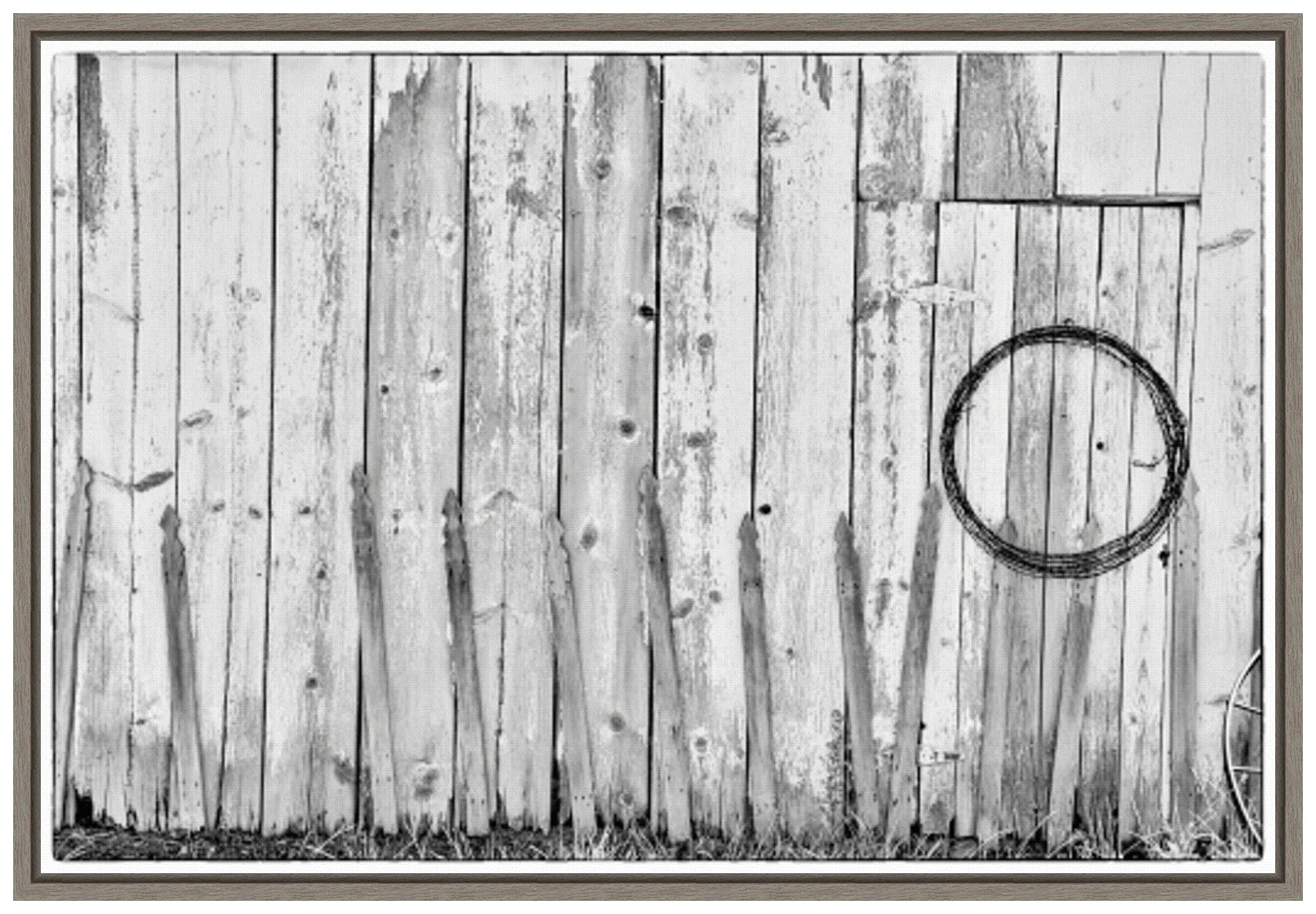 Amanti Art Framed Canvas Wall Art - 16x23 Black & White Vintage Wooden Shed with Barbed Wire by Darrell Gulin - Country Rustic Americana Decor for Living Room, Bedroom, or Office