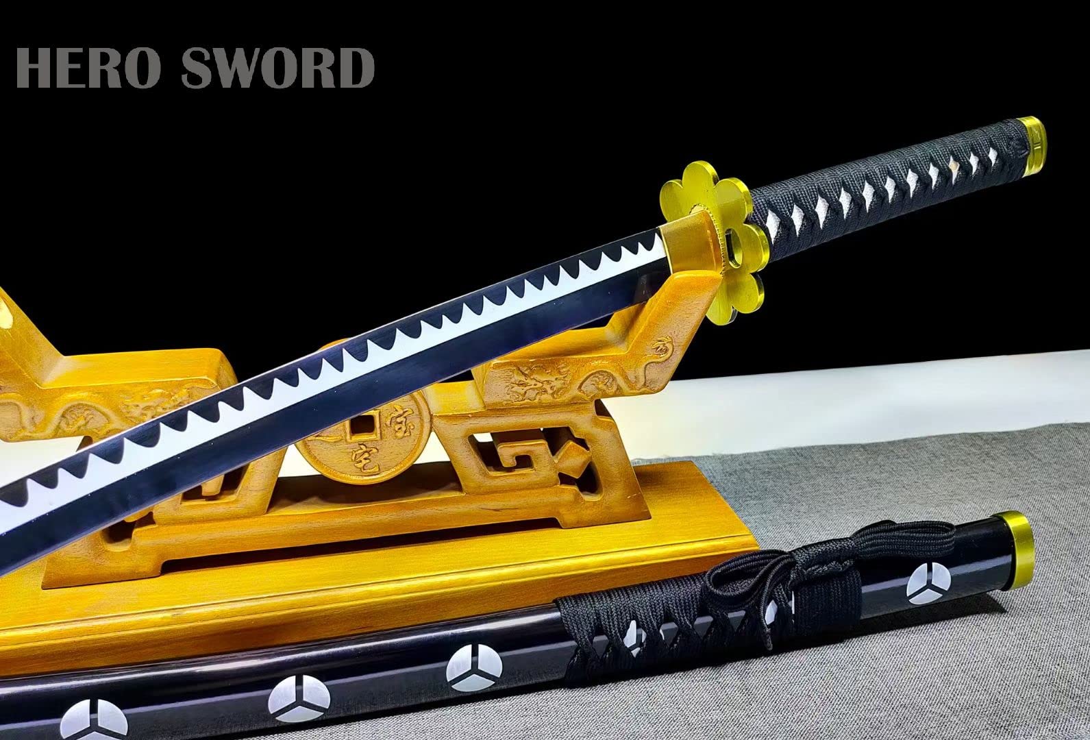 Hand-Forged 1095 High Carbon Steel Japanese Anime Sword - One Piece Roronoa Zoro Sandai Kitetsu Replica for Cosplay, Collection & Martial Arts Training | Real Samurai Katana with Razor Sharp Edge