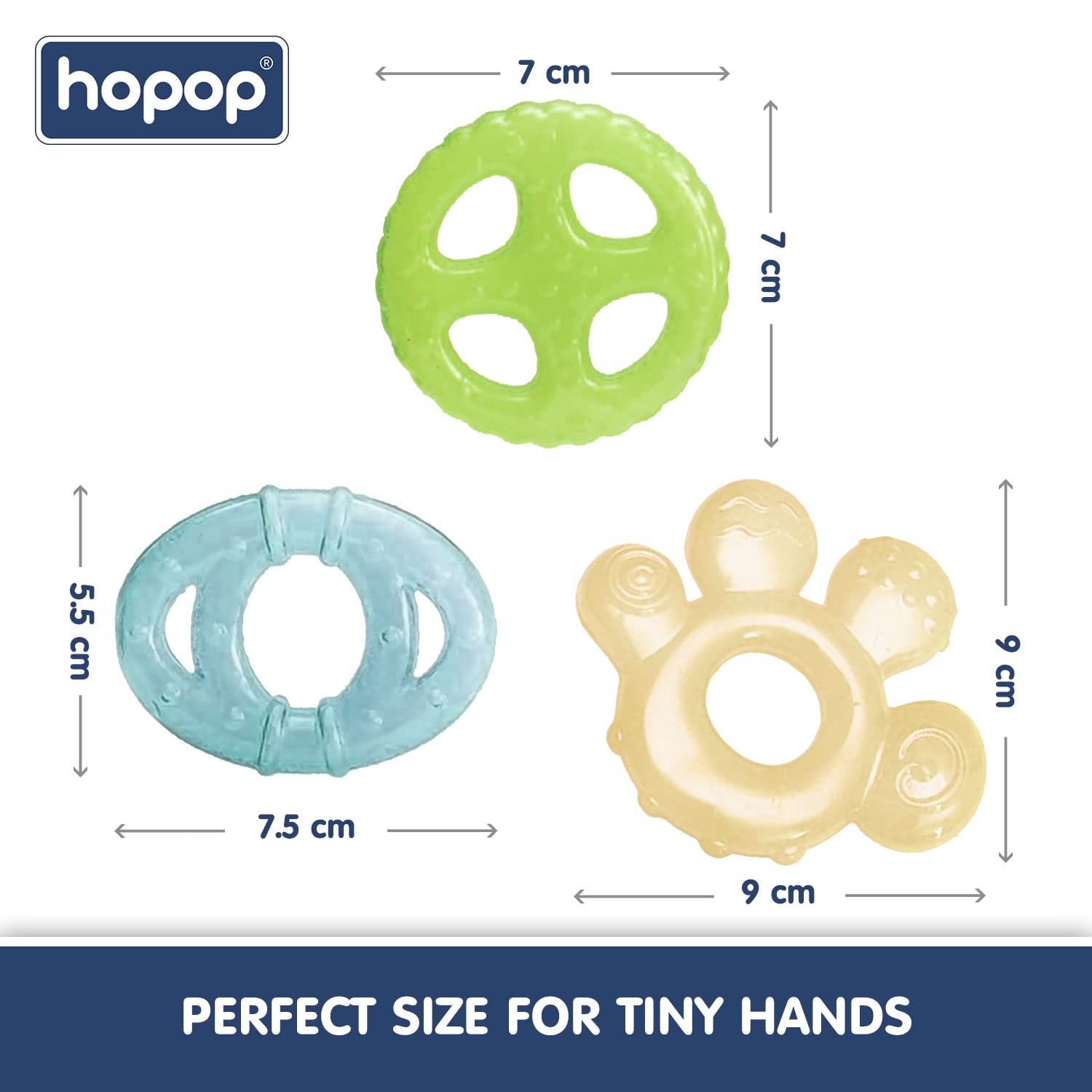Hopop Baby Teether for 3-12 Months - BPA Free Cooling Water Filled Teether with Multi-Textured Surfaces to Soothe Gums - Easy Grip Design - Pack of 3 Yellow Teethers - Perfect for Teething Relief at Home, Travel & Daycare