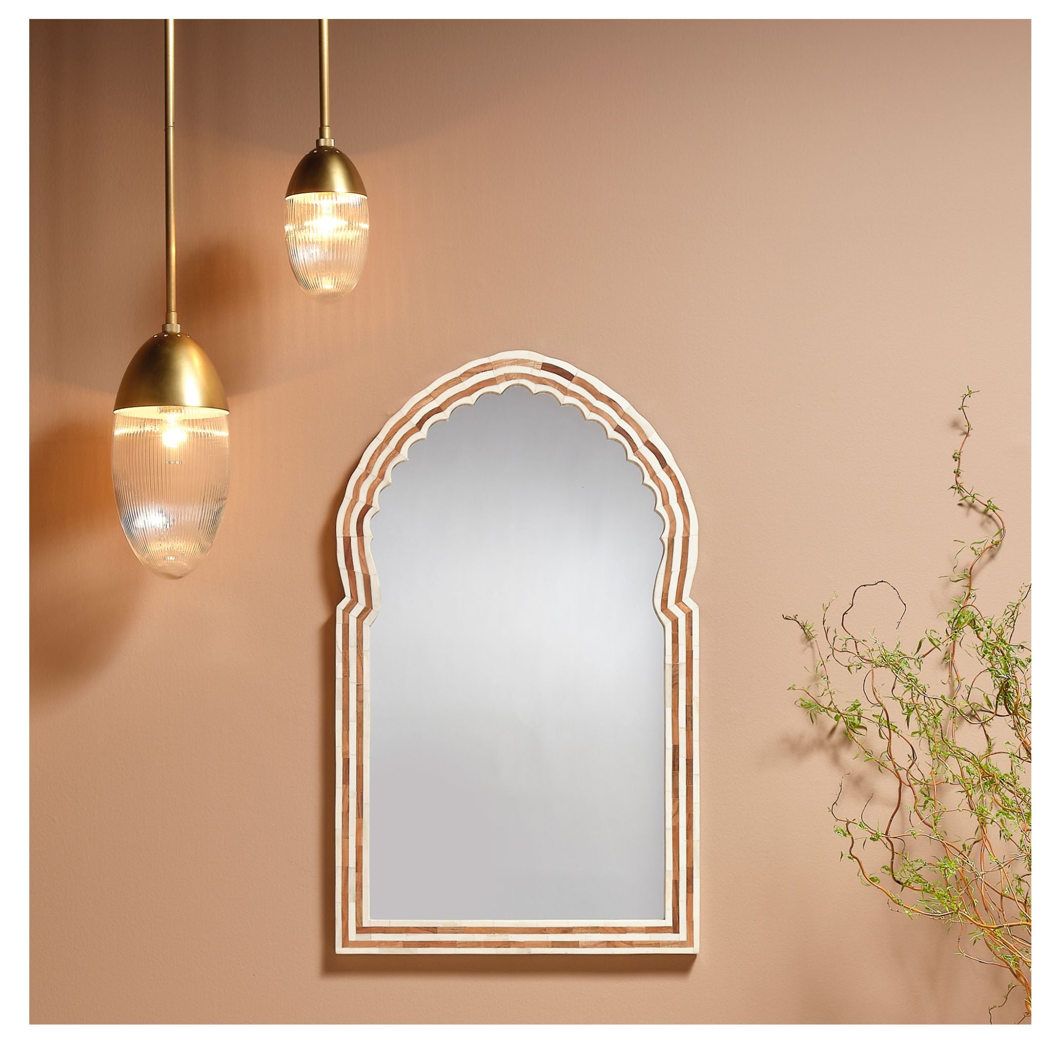 Bardot Large Wall Mirror - Handcrafted Wood and Bone Inlay - Elegant Home Decor for Living Room, Bedroom, or Entryway