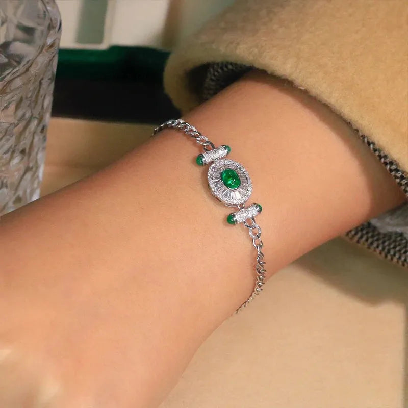 18K Gold Real Diamond & Natural Emerald Luxury Bracelet for Women - Elegant Gift for Banquet, Party & Special Occasions | High-Quality Au750 Jewelry