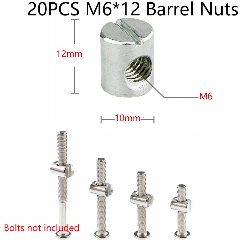 M6 x 12mm Barrel Nuts Cross Dowels Slotted Nuts - Baby Crib Bed Screws Hardware Replacement Kit for Bunk Beds, Headboards, Chairs & Furniture - Perfect for DIY Furniture Assembly and Repair