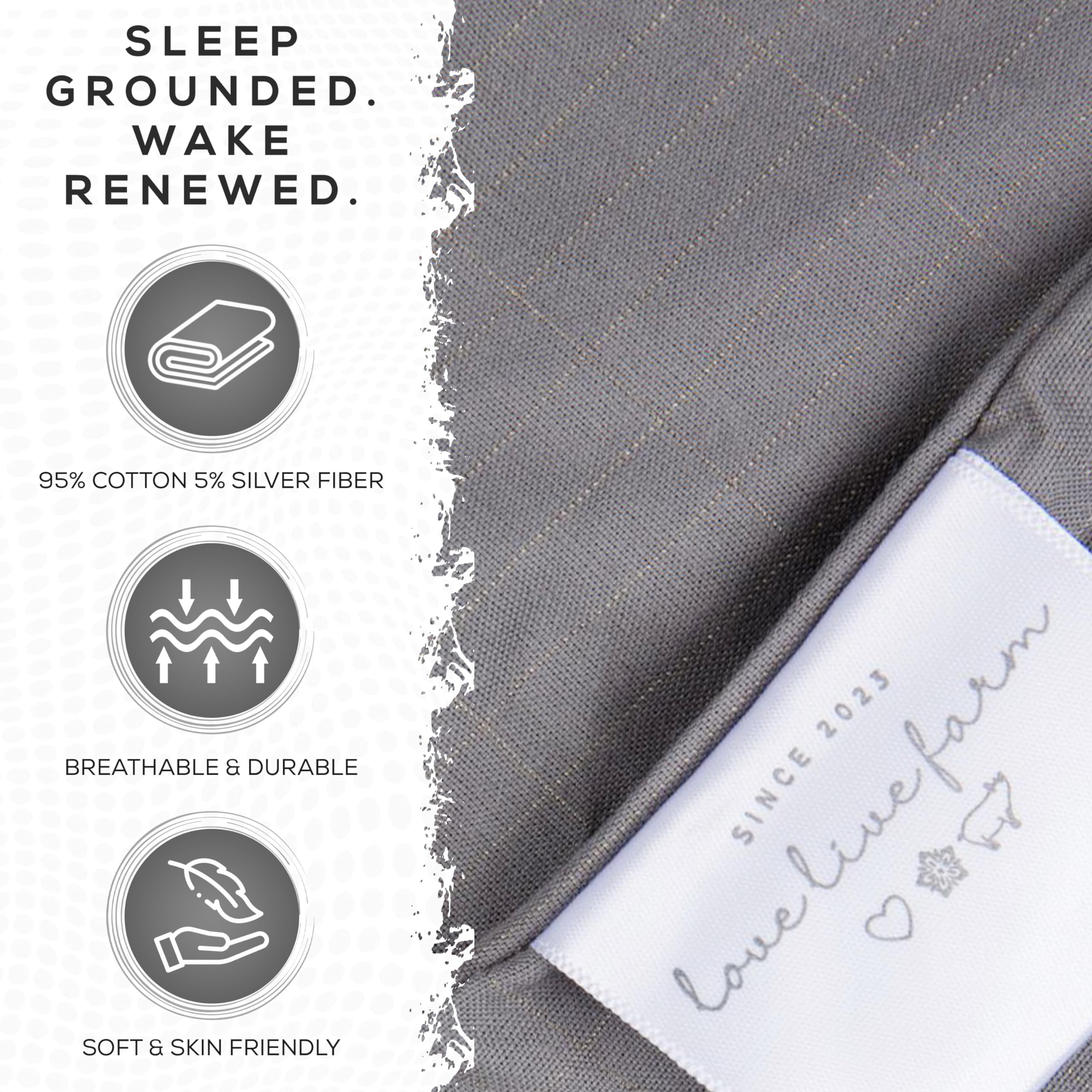 Premium King Size Earthing Grounding Sheet (Grey) - 400 Thread Count Cotton & Silver Fiber for Better Conductivity - Reinforced Grounding Cord Included - Ideal for Stress Relief, Better Sleep & Wellness at Home