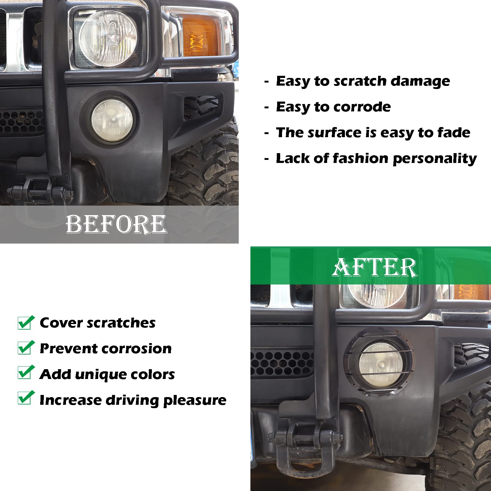 Hummer H3 2005-2009 Front Fog Light Cover - PIUGILH Lamp Frame Trim & Decorative Hood Guard Sticker | Durable Car Accessories for Off-Road Protection & Custom Style