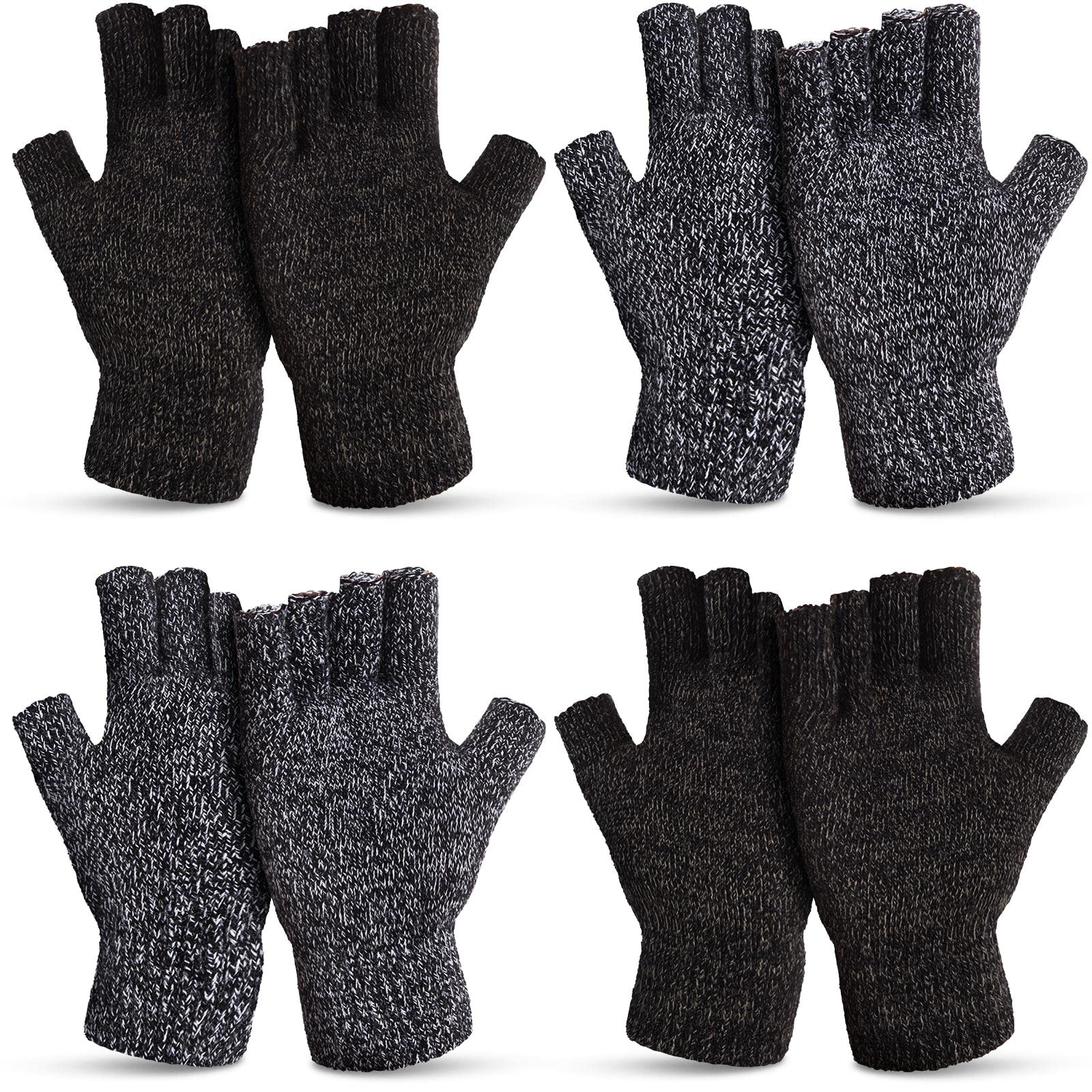 Syhood 4 Pairs Warm Half Finger Gloves - Winter Fingerless Gloves for Women & Men - Perfect for Typing, Driving & Outdoor Activities