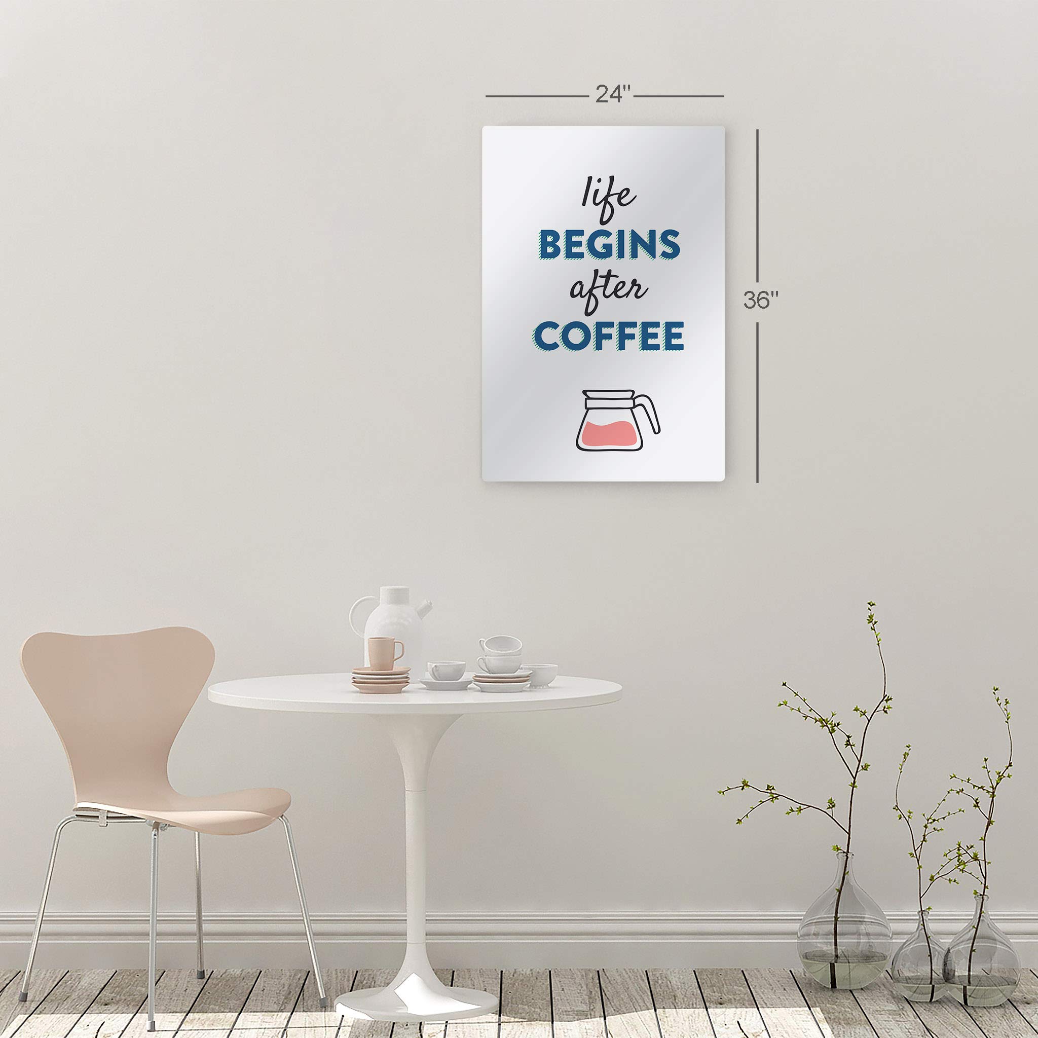 Retro Coffee Pot Metal Wall Art Print - 'Life Begins After Coffee' Inspirational Sign for Kitchen, Farmhouse & Office Decor (30x20 Inches) - Perfect for Coffee Shops, Restaurants & Home Dining Rooms