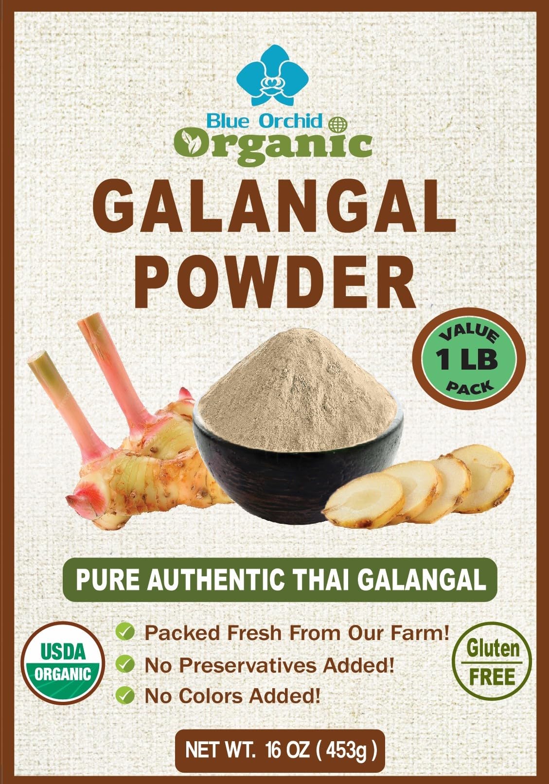 Organic Galangal Powder - Premium Galanga Spice Seasoning for Authentic Asian Cooking | Thai, Indonesian & Malaysian Cuisine | 16oz | Perfect for Curry, Soup & Stir Fry Dishes