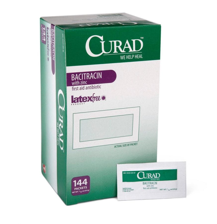 CURAD Bacitracin Antibiotic Ointment 0.9g (144 Foil Packets) - First Aid for Cuts, Scrapes & Minor Wounds - Travel & Home Medical Supply
