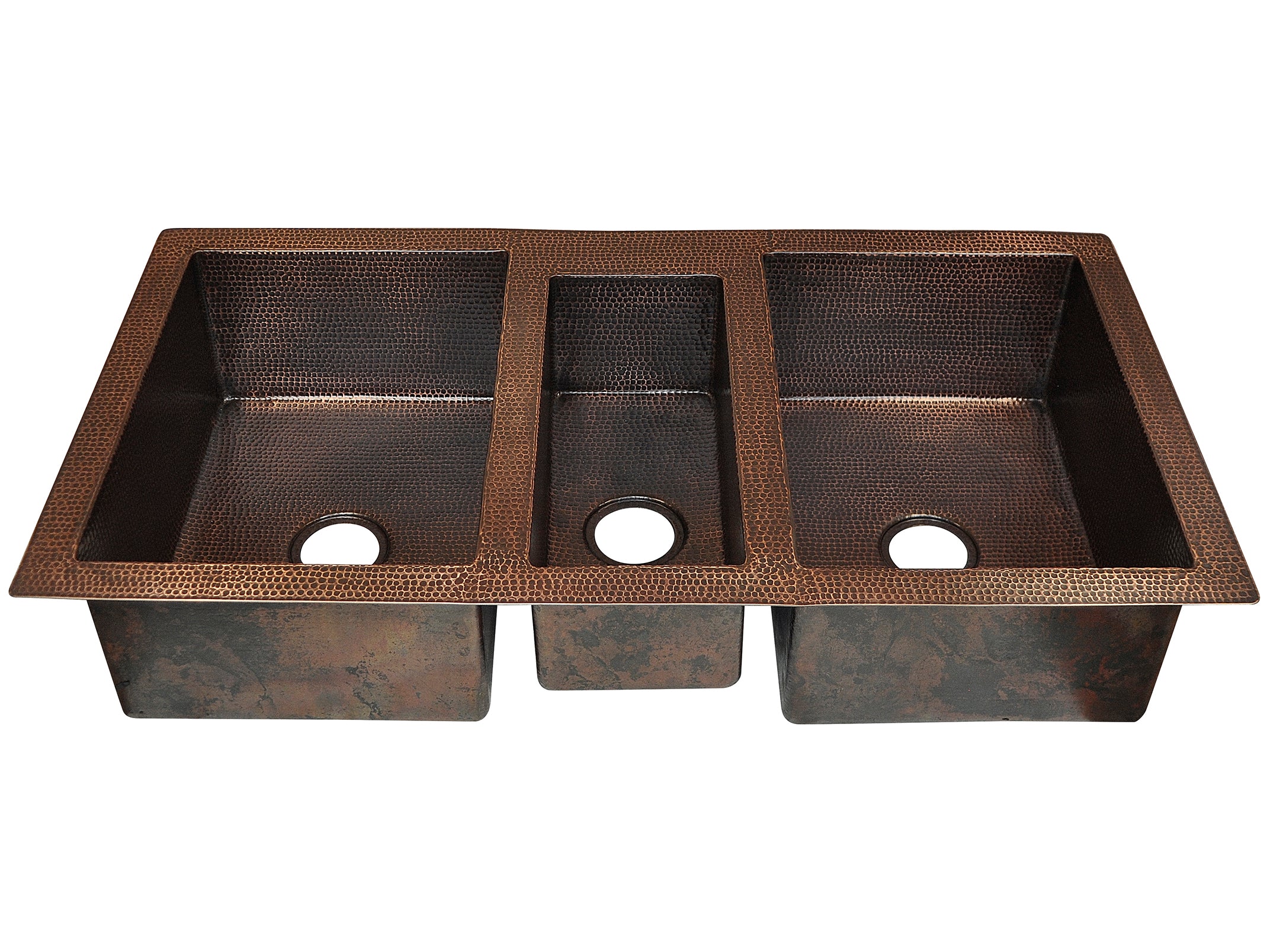 42 Inch Copper Farmhouse Triple Bowl Kitchen Sink - Handcrafted Rustic Copper Sink for Modern Farmhouse, Rustic, and Traditional Kitchens | Perfect for Cooking, Washing Dishes, and Food Prep