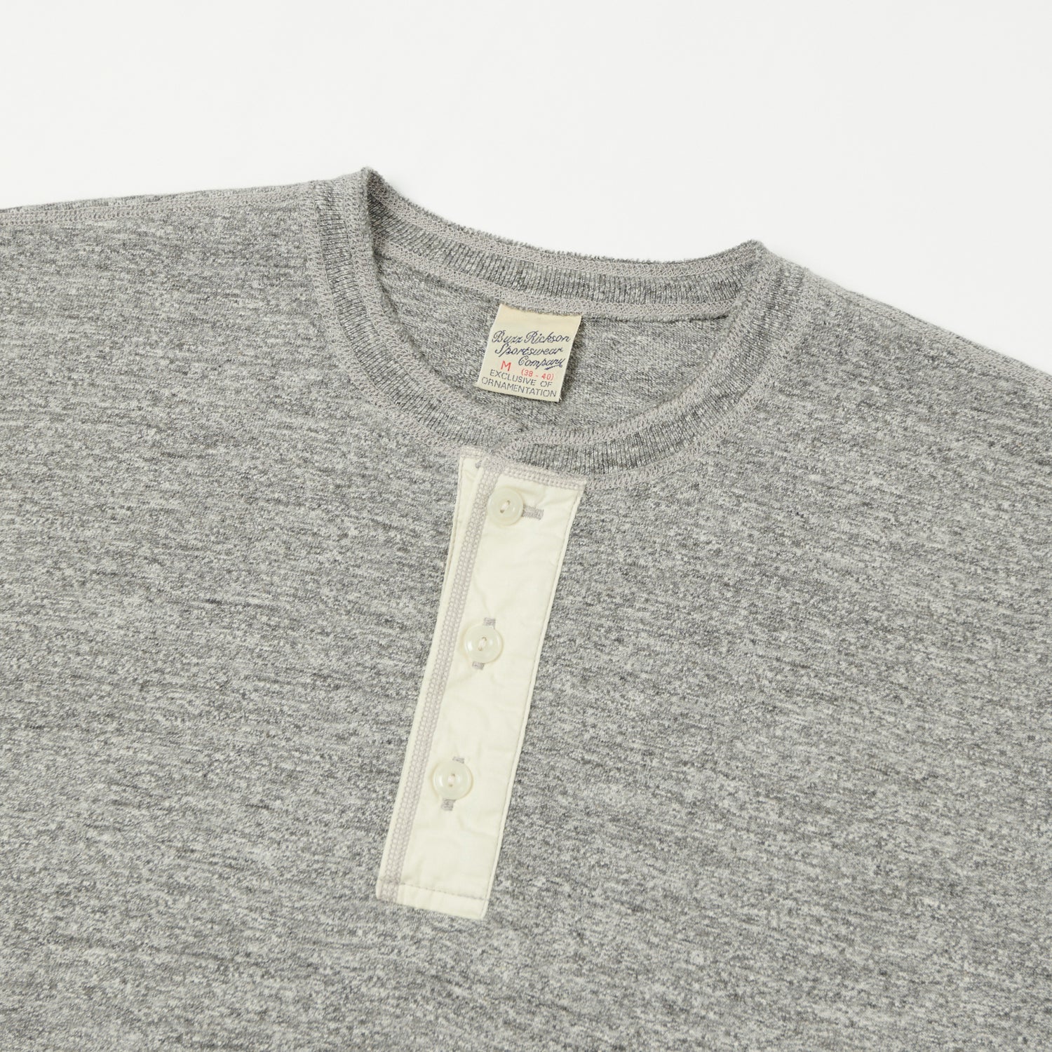 Buzz Rickson's Short Sleeve Henley Tee - Premium Grey Melange Cotton Shirt for Men | Casual Wear, Street Style & Everyday Comfort