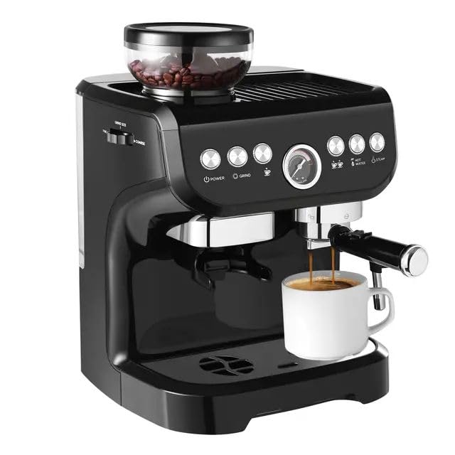 Premium Espresso Coffee Maker with Built-in Grinder - Electric Stainless Steel Machine for Home & Office - Perfect for Lattes, Cappuccinos & Americanos
