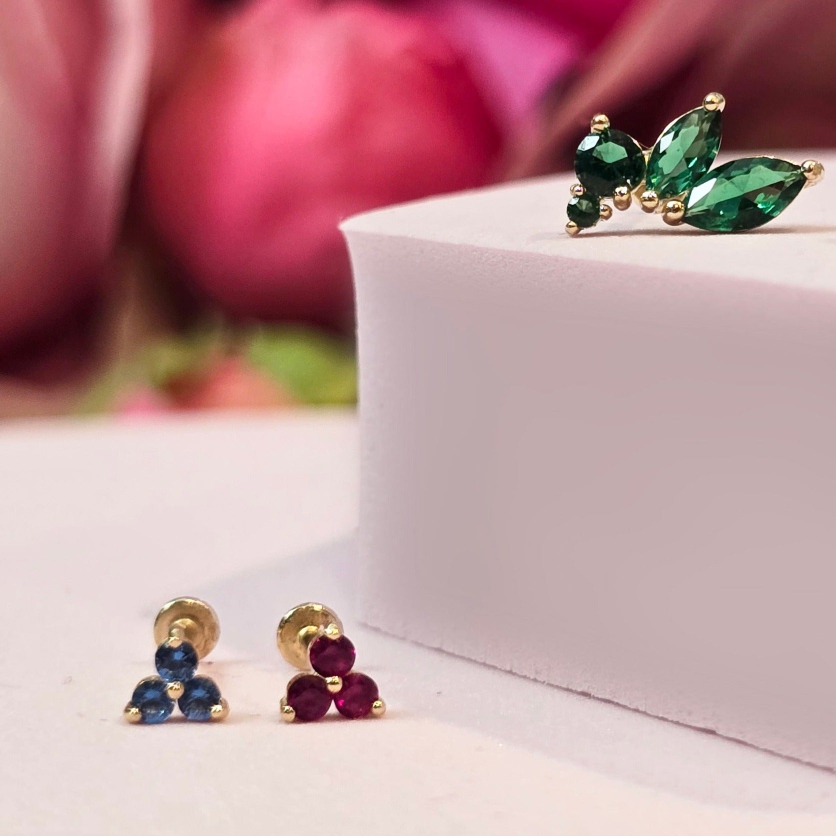 14K Yellow Gold London Blue Topaz Trinity Cluster Stud Earrings for Women - Perfect for Weddings, Parties & Everyday Elegance