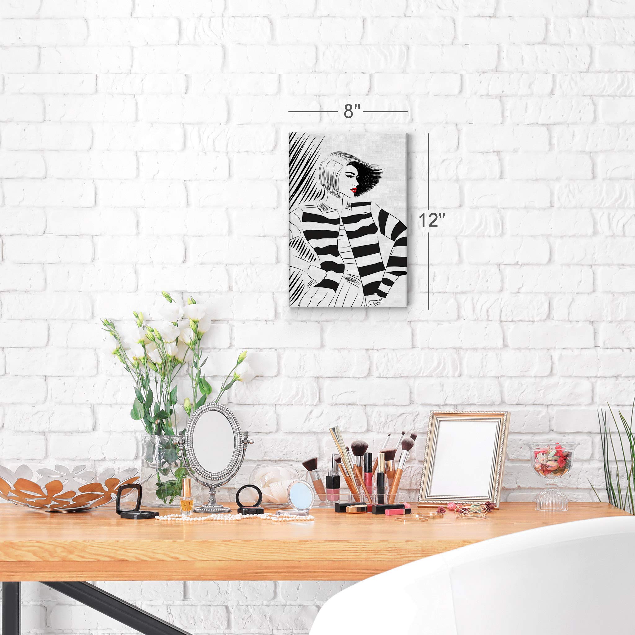 Black and White Lady Red Lips Sketch Glam Fashion Canvas Wall Art Print - Modern Home Office Decor, Teen Girl Room & Women's Dorm Bedroom Living Room Wall Decor - Ready to Hang 36x24 Inches - Perfect for Bathroom, Bedroom & Living Room Wall Decoration
