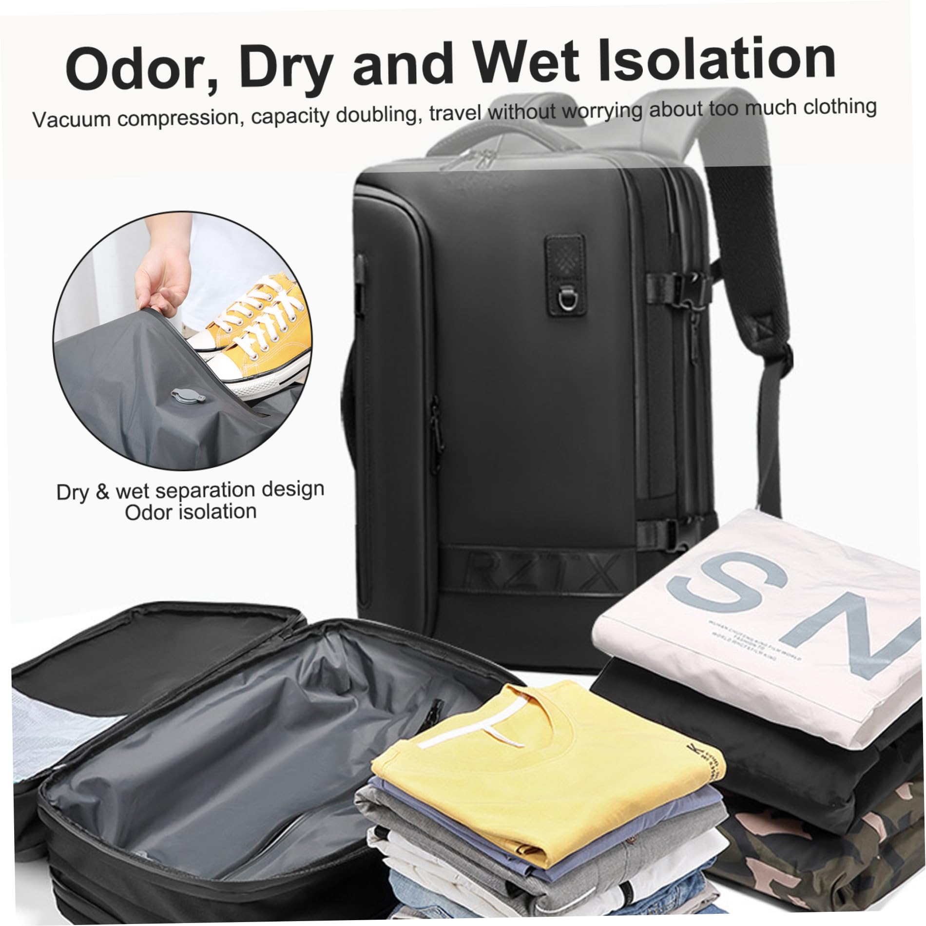 22L-45L Vacuum Compression Travel Backpack - Lightweight Carry On Luggage with Multiple Pockets for Airplane, Camping & Weekend Trips | Water-Resistant Cabin Bag for Men & Women