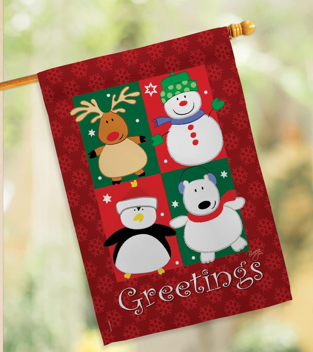 Winter Christmas Decorative Flag Set w/Flagpole - Breeze Decor FK114063-BO for Holiday Home & Garden Decor