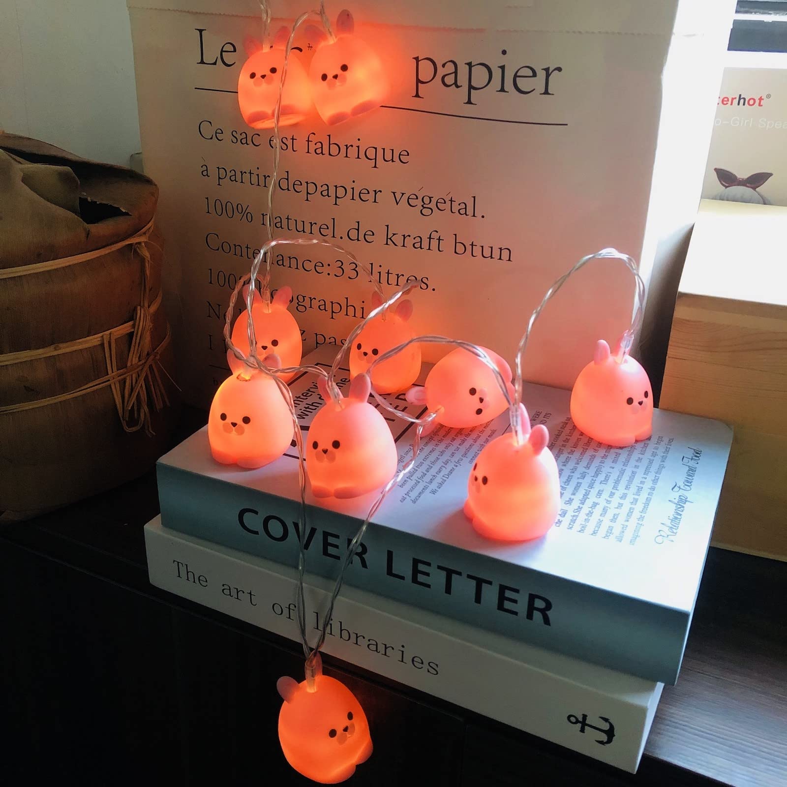 10LED Cute Rabbit String Lights - 1.65m Battery Powered Bunny Fairy Lights for Bedroom Decor, Nursery Night Light, Garden Party & Wedding Decoration - Animal Theme Hanging Decorative Light (B-Rabbit)
