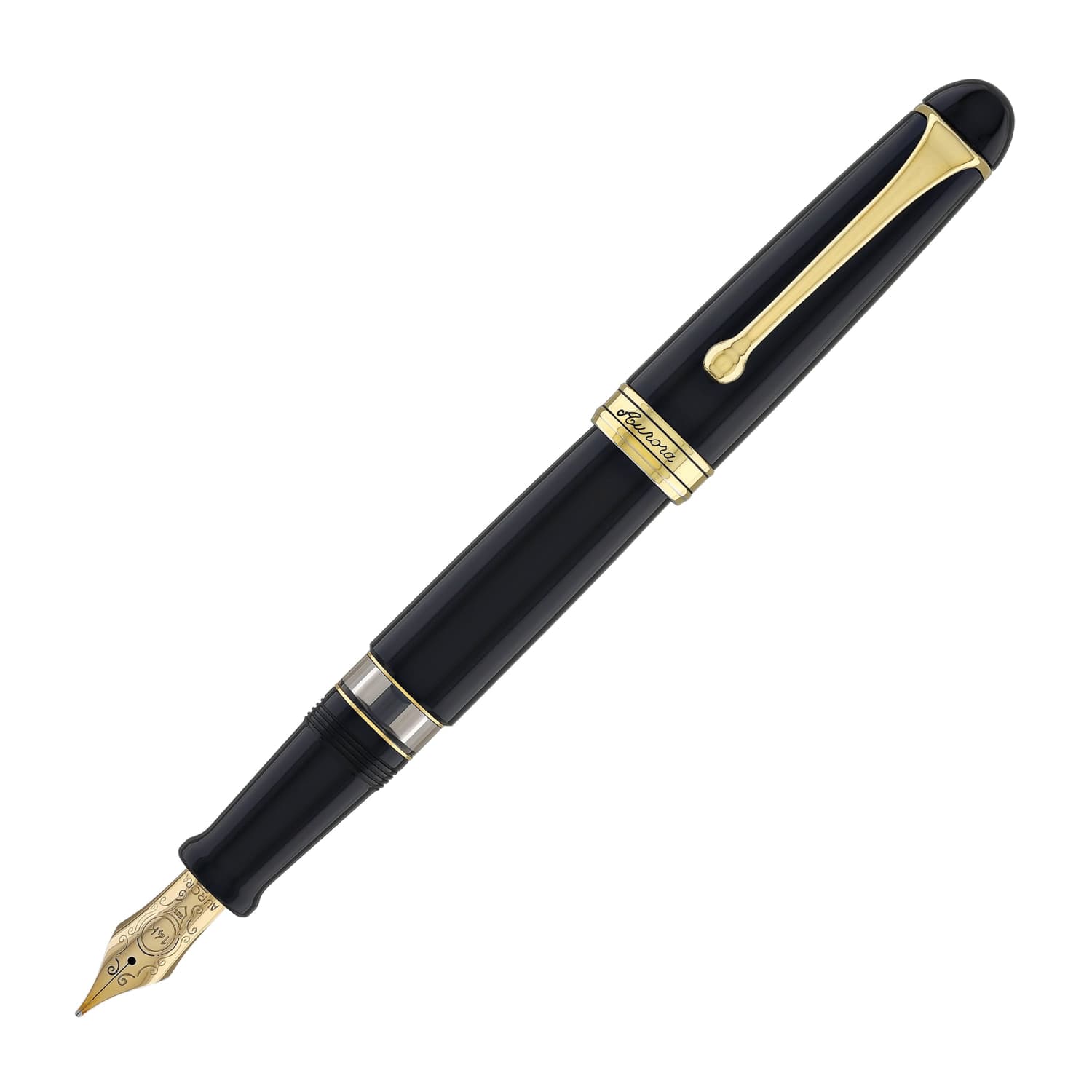 Aurora 88 Large Fountain Pen - Black with Gold Trim, 14K Gold Nib - Premium Writing Instrument for Calligraphy, Business & Gift Giving