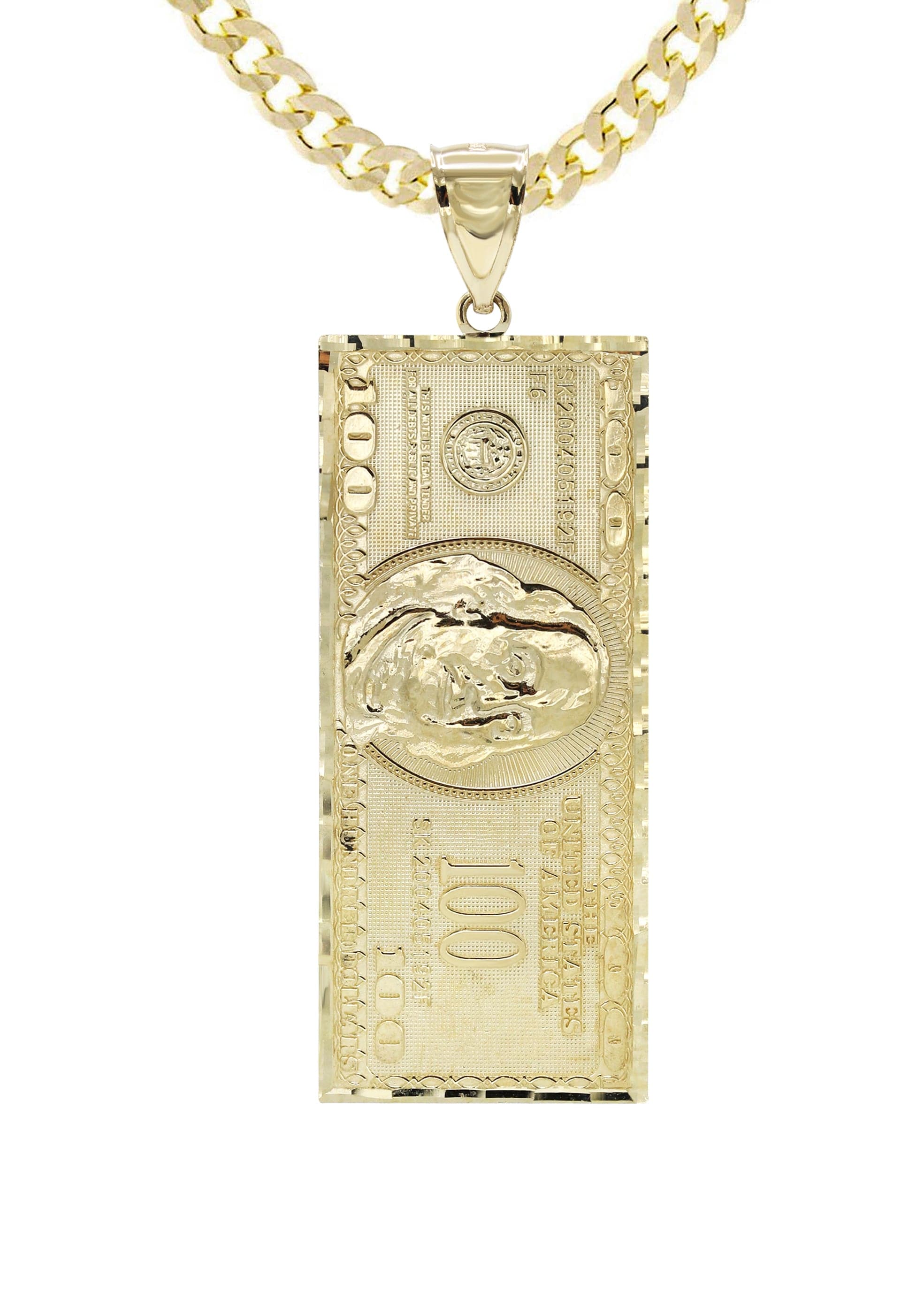 10K Yellow Gold 100 Dollar Bill Pendant Necklace for Women & Men | 16.9 Grams Real Gold Jewelry | Perfect Gift for Birthday, Anniversary & Graduation | Elegant Layering Piece for Everyday Wear