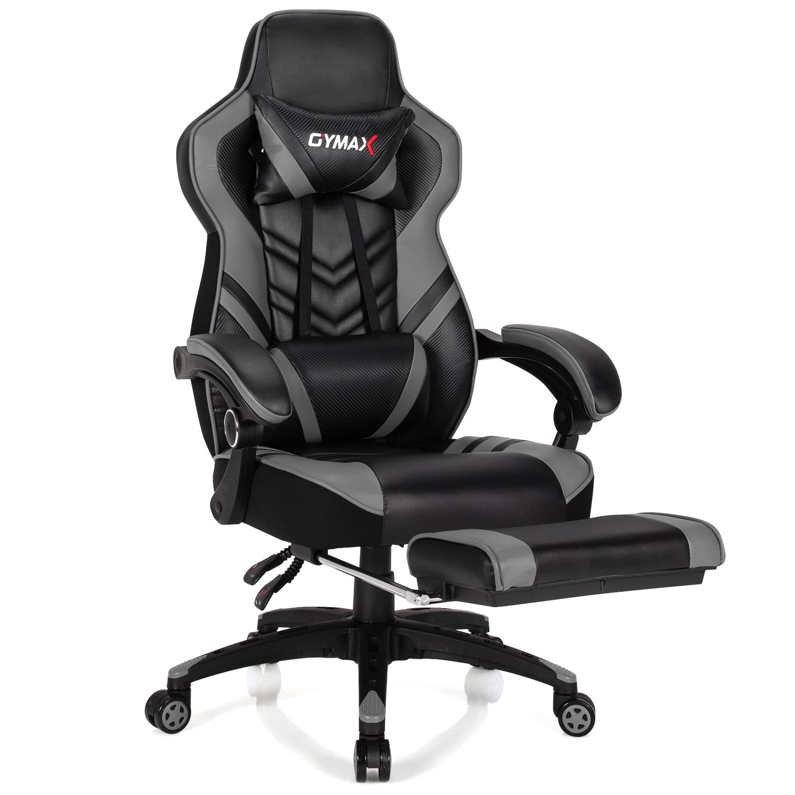 Ergonomic Gray Gaming Chair for Adults & Teens - High Back Reclining Computer Chair with Lumbar Support, Retractable Footrest & Headrest - Racing Style Desk Chair for PC Gamers & Office Work - Perfect for Gaming Setup, Home Office & Esports Tournaments