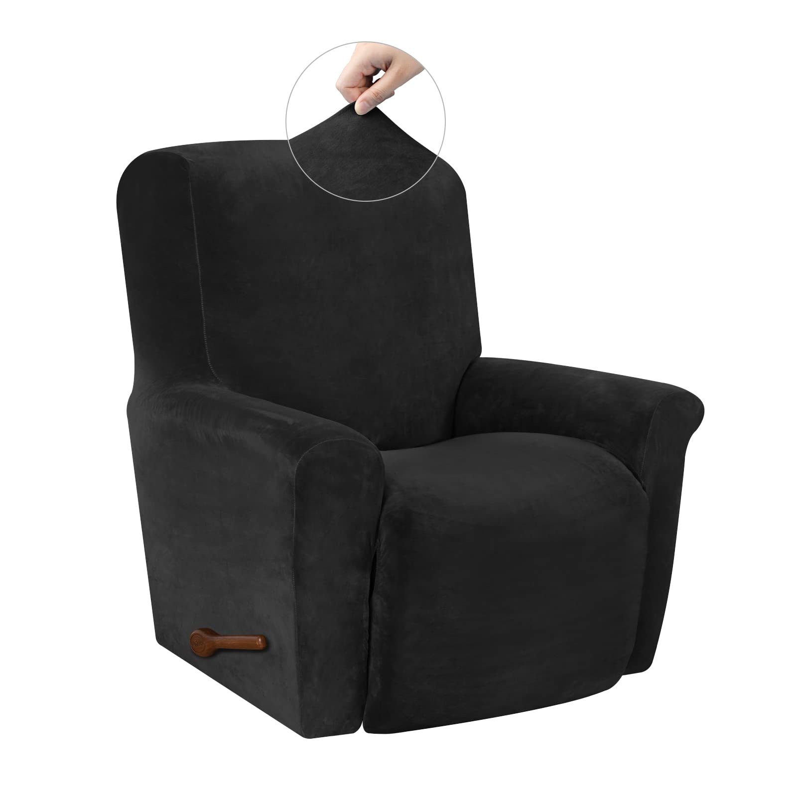 WEERRW Velvet High Stretch Recliner Chair Cover - Washable Furniture Protector with Non-Slip Elastic Bottom for Kids & Pets - Black - Perfect for Living Room, Home Theater & Office Recliners