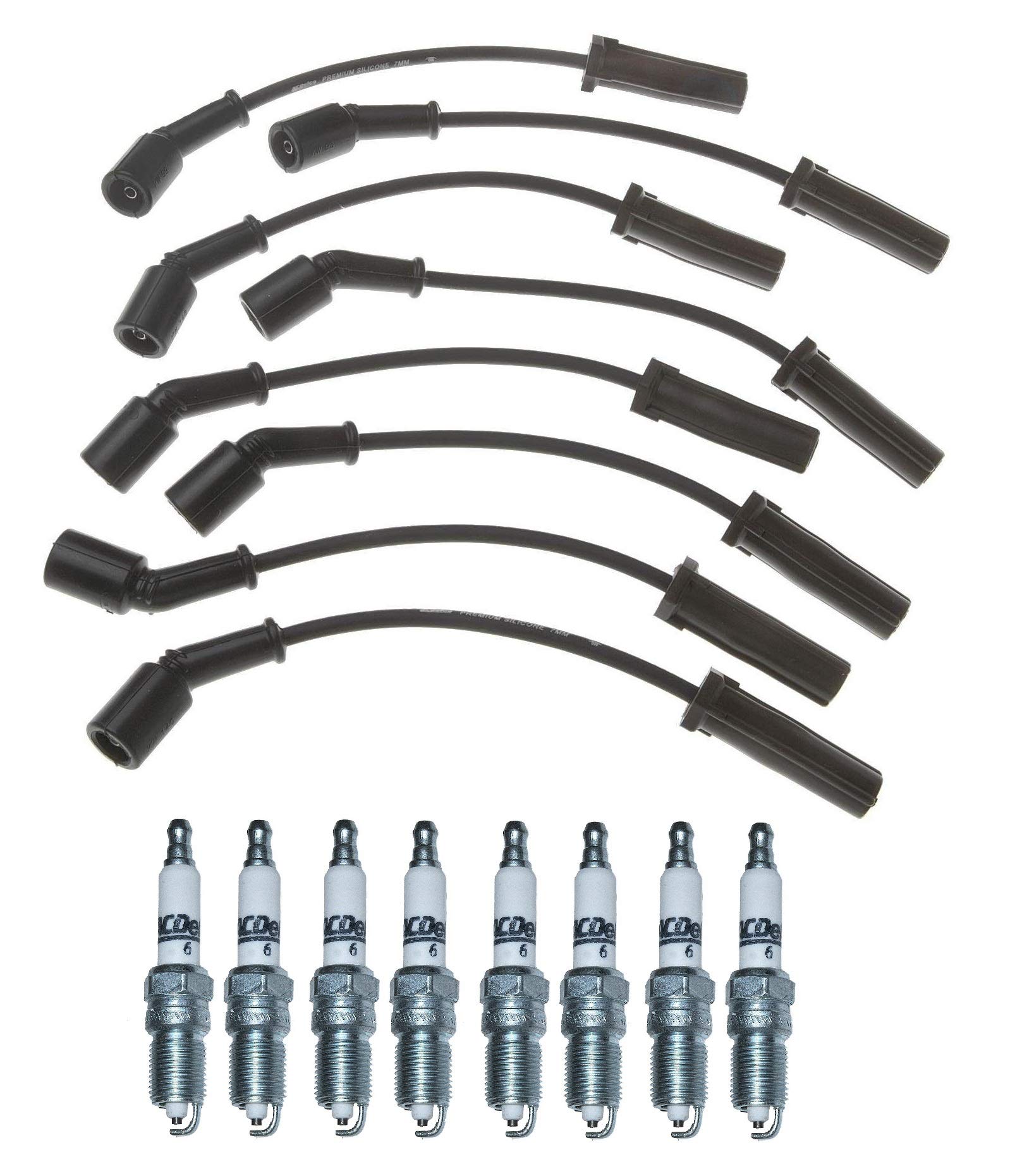 High-Performance Pro Ignition Wire Set & 8 Rapidfire Spark Plugs Kit for Chevy GMC V8 Engines - Compatible with Silverado, Sierra, Tahoe, Suburban - Improve Engine Power & Fuel Efficiency - Perfect for Off-Roading, Towing & Daily Driving