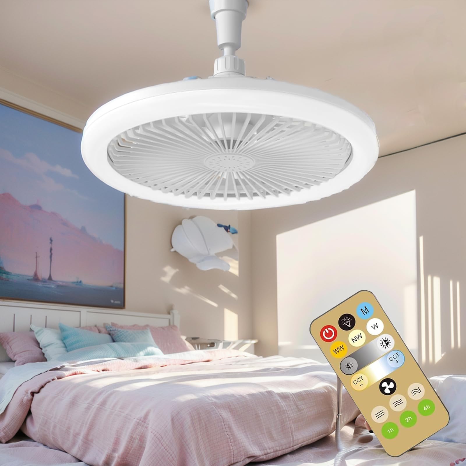 Remote Control Ceiling Fan with Light Bulb Socket - 3 Speed Settings & 3 Lighting Modes for Living Room, Bedroom, Office | Energy Efficient Cooling & Ambient Lighting Solution
