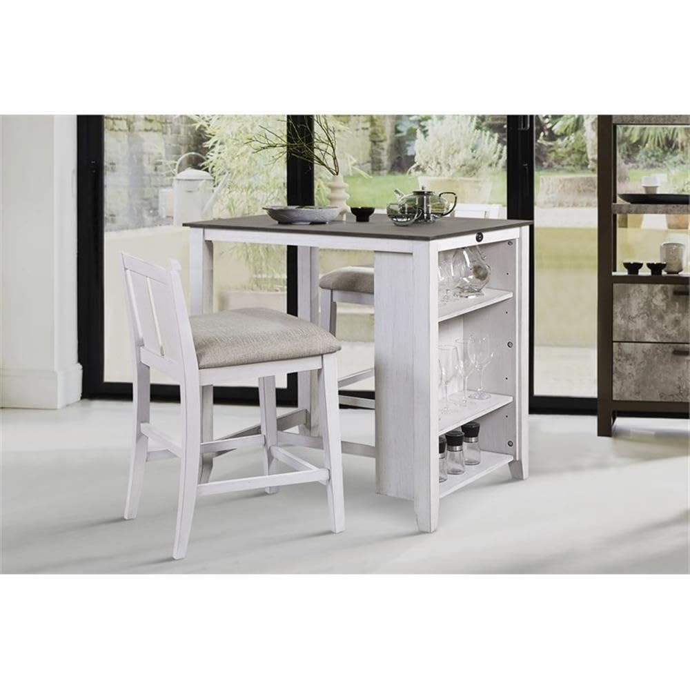 Lexicon Daye 3-Piece Wood Counter Height Dining Set - Gray & White Kitchen Table & Stools for Small Spaces, Breakfast Nook, or Apartment Dining