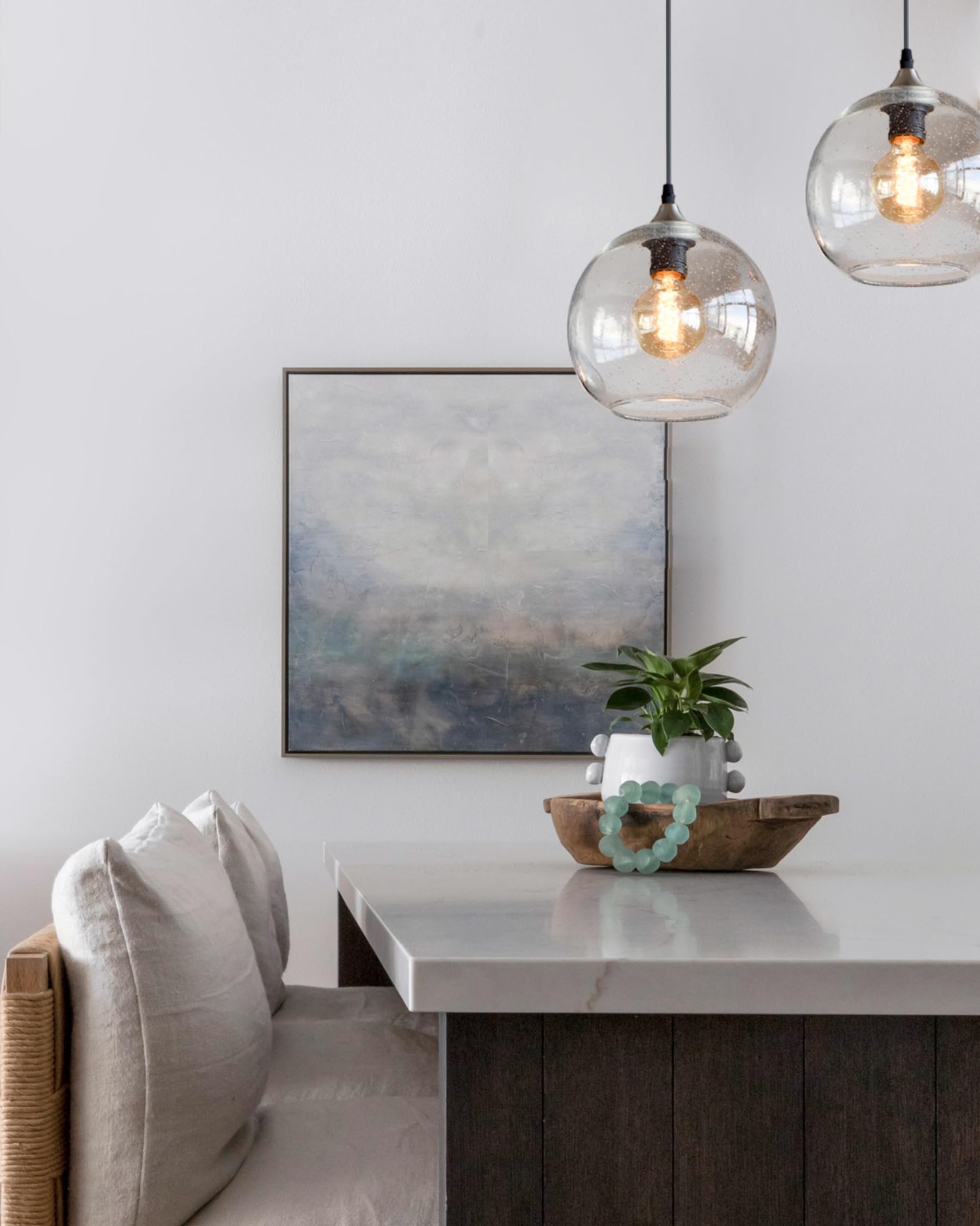 ARIAMOTION 2-Pack Modern Rustic Pendant Lights with Clear Seeded Glass - 8.7 Inch Diameter Hanging Fixtures for Kitchen Island, Dining Room, Bedroom & Bedside Lighting | Perfect for Farmhouse, Industrial & Contemporary Decor