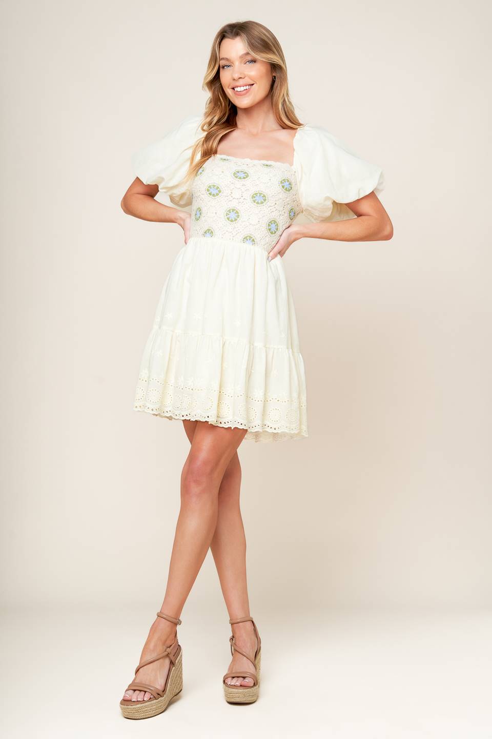 LOLA BOHO Mini Dress in Cream - Flowy Summer Dress for Beach, Vacation & Festival Wear