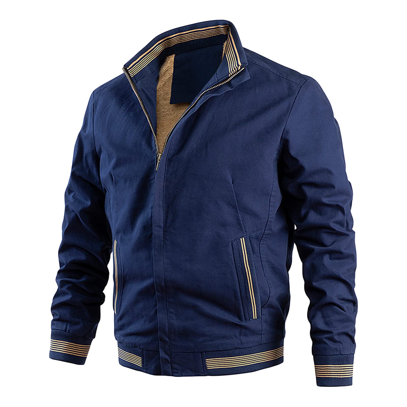 Men's Winter Puffer Jacket with Velvet Lining, Zip Pockets & Stand Collar - Warm Coats for Outdoor Sports & Casual Wear in Fall and Winter