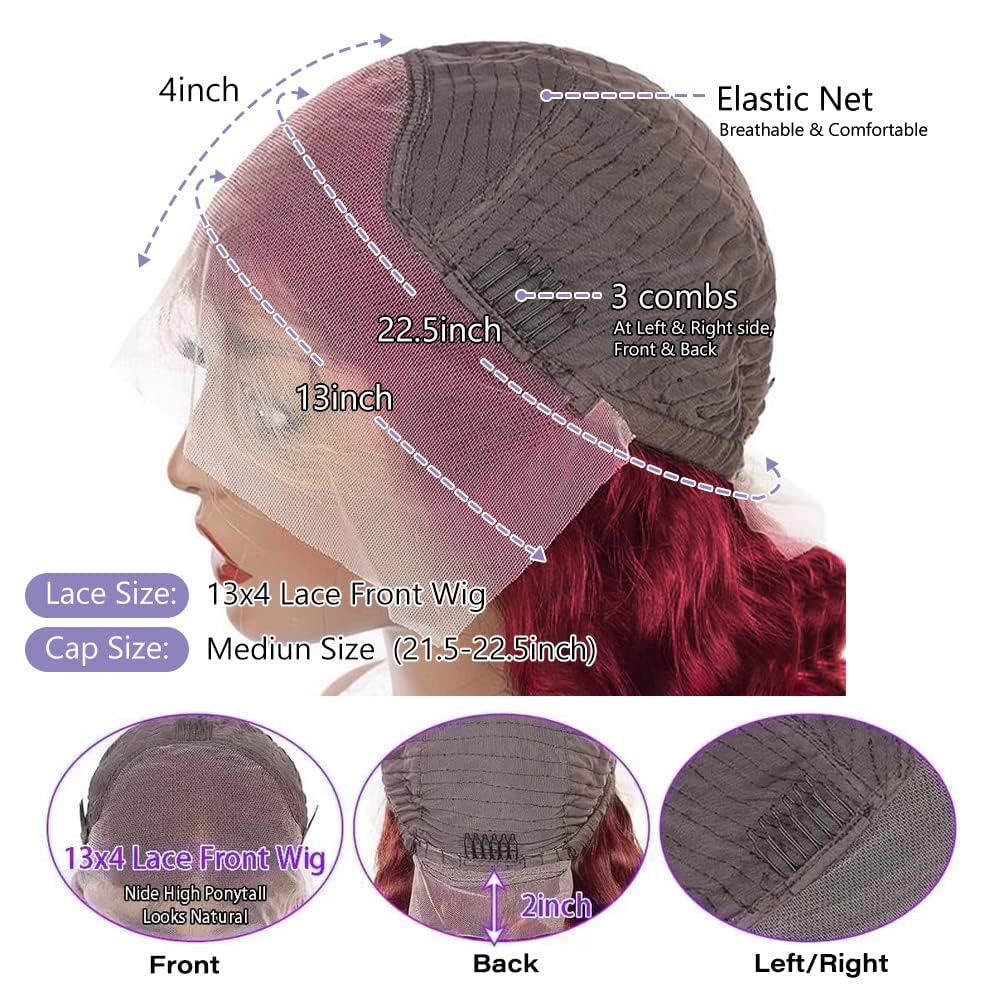 LZGYE 20 Inch Burgundy Lace Front Wigs Human Hair - 13x4 Pre Plucked with Baby Hair, 180% Density Red Colored Glueless Wig for Women | Perfect for Cosplay, Parties, and Daily Fashion Styling
