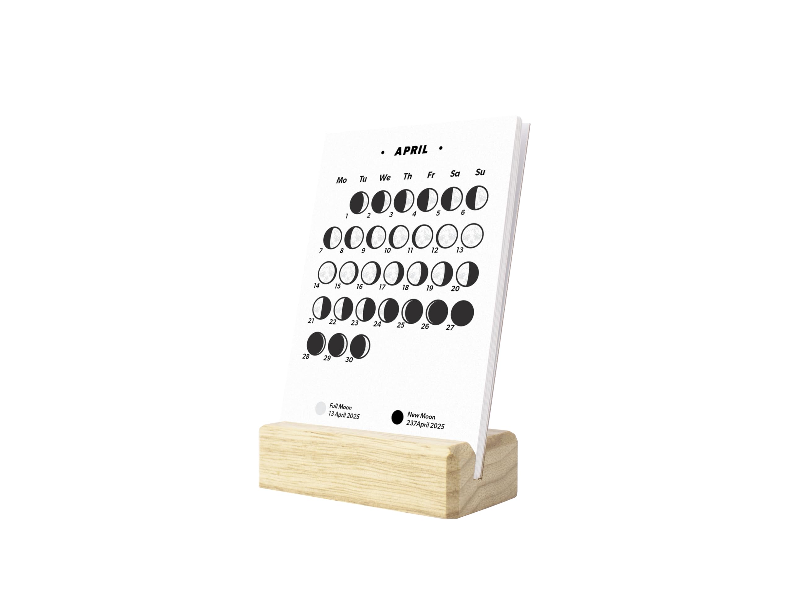 2025 Small Desk Calendar with Lunar Phases & Moon Phases - Elegant Wooden Base with LED Light - Perfect for Office, Home Decor & Gift Giving