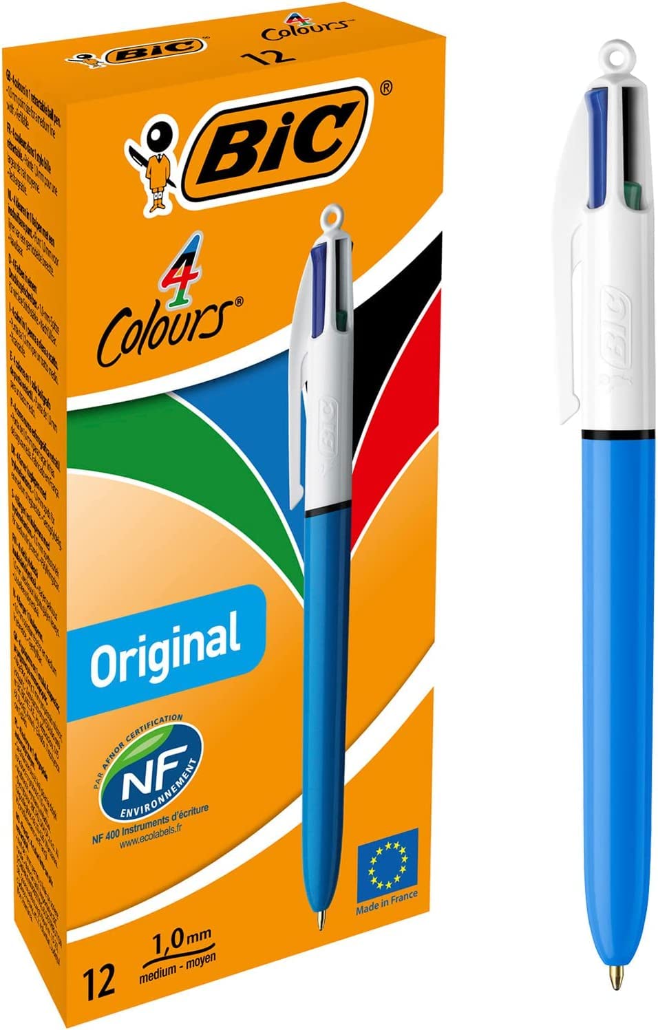 BIC 4-Color Retractable Ballpoint Pens, 12-Pack - Medium Point 1.0mm - Smooth Writing for Office, School & Note Taking - Assorted Blue, Black, Red, Green Ink