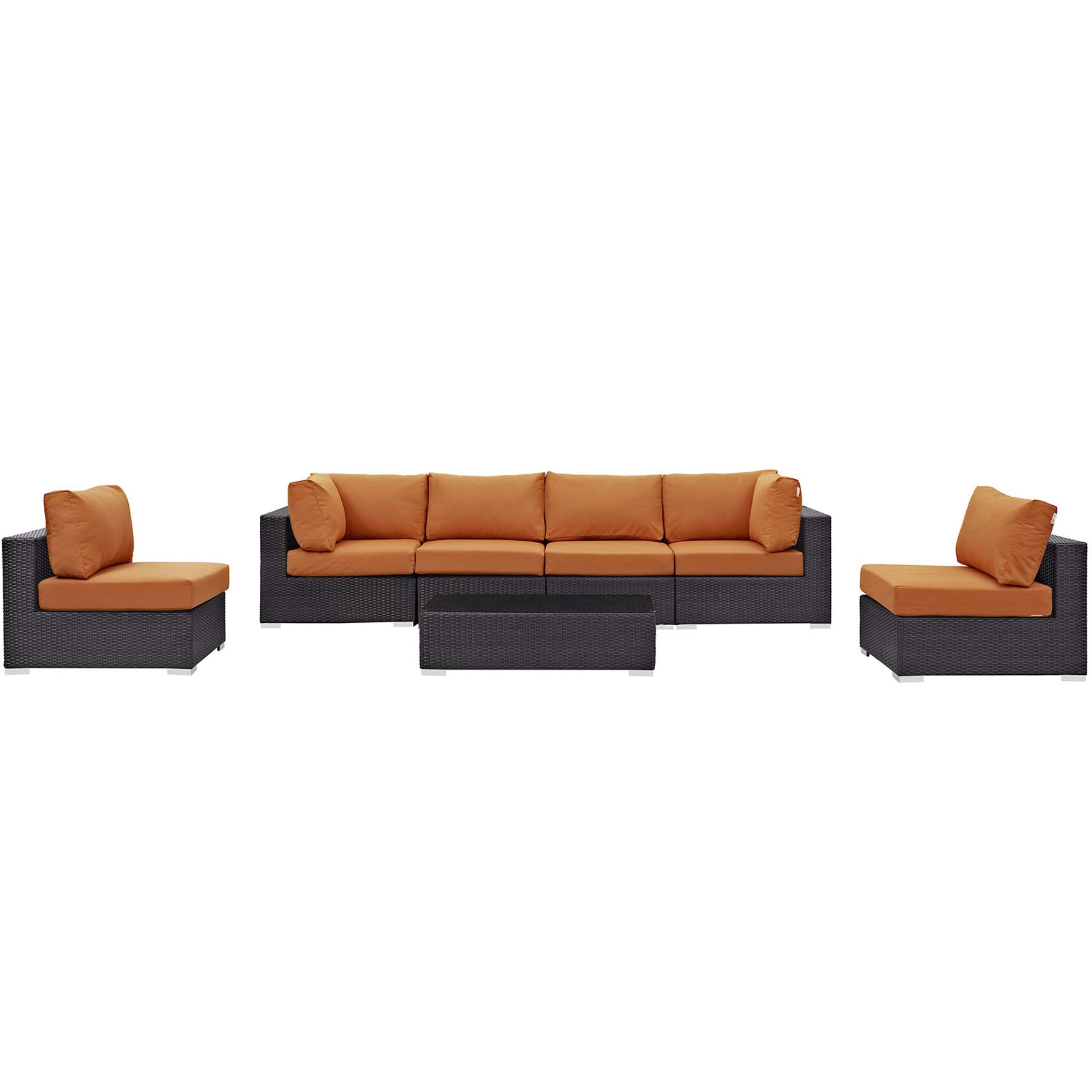Ergode 7-Piece Outdoor Sectional Sofa Set with All-Weather Cushions - Durable Rattan Wicker Patio Furniture in Espresso & Orange - Perfect for Backyard, Poolside & Garden Relaxation