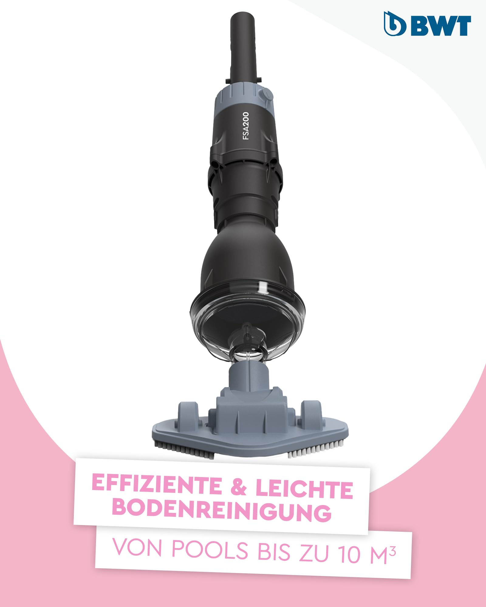 BWT Poolsauger Akku FSA200 – Kabelloser Poolroboter mit Flachbürstenaufsatz | Effiziente Poolreinigung ohne Teleskopstange | Ideal für kleine Pools, Aufstellpools und Poolpflege zu Hause