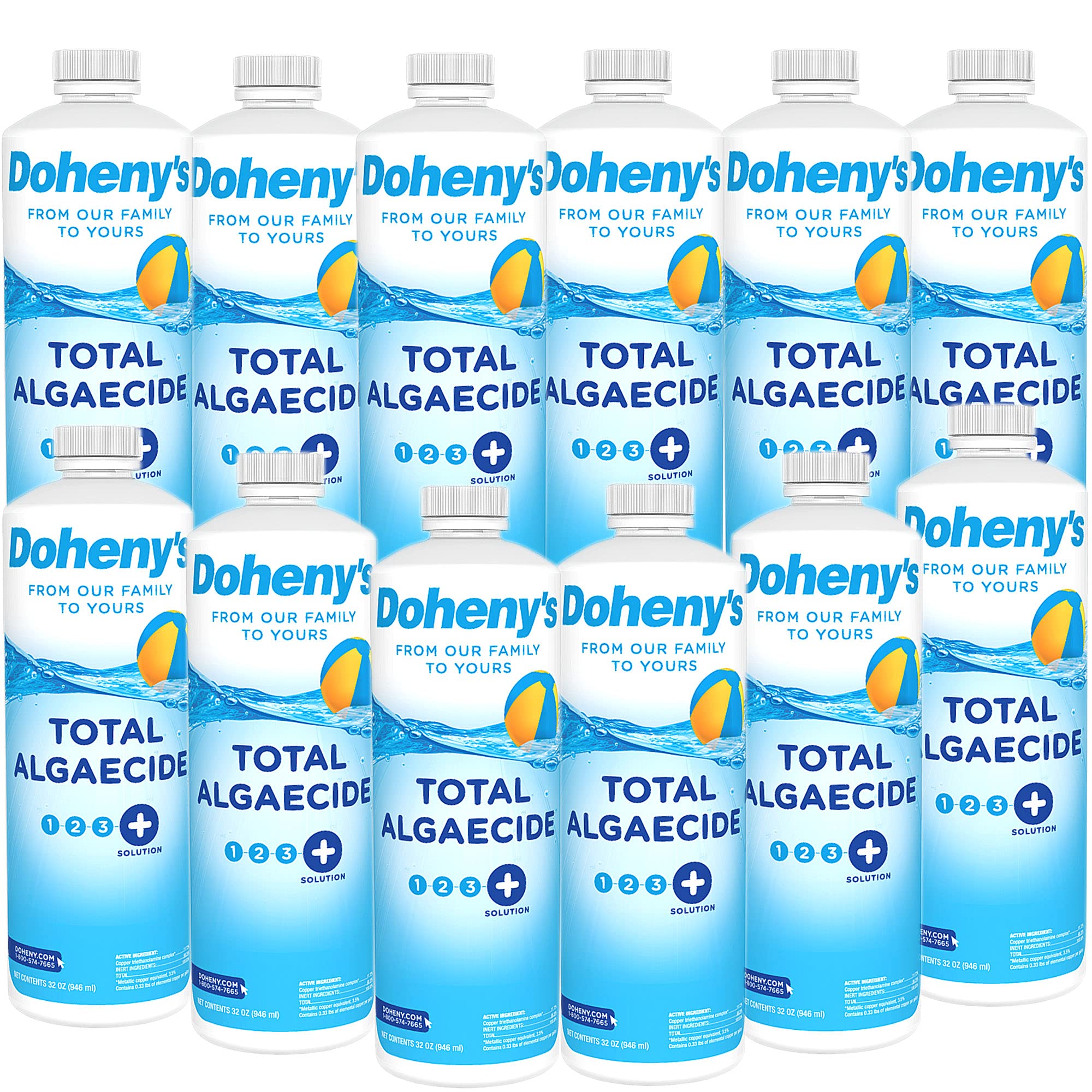 Doheny's Total Algaecide - Professional-Grade Algae Treatment for Pools & Spas | Extra Strength Formula Kills All Algae Types | Non-Foaming, Non-Staining | 90-Day Prevention | 12-Pack 32oz Bottles | Perfect for Residential & Commercial Pool Maintenance