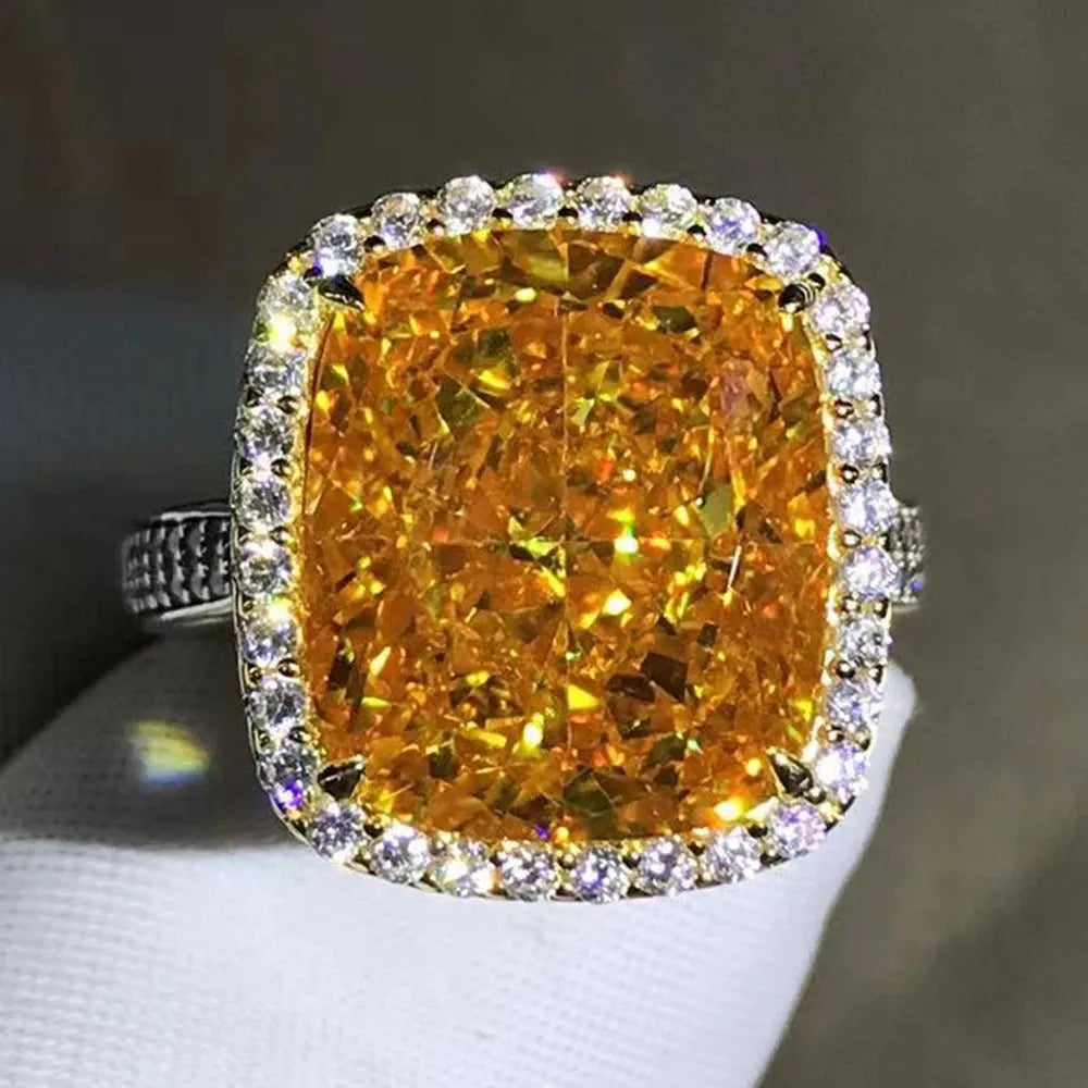 WUIHA Genuine 925 Sterling Silver 8CT Fancy Vivid Yellow Sapphire & Synthetic Diamond Ring for Women | Anniversary Gift | Elegant Jewelry for Weddings, Parties & Special Occasions