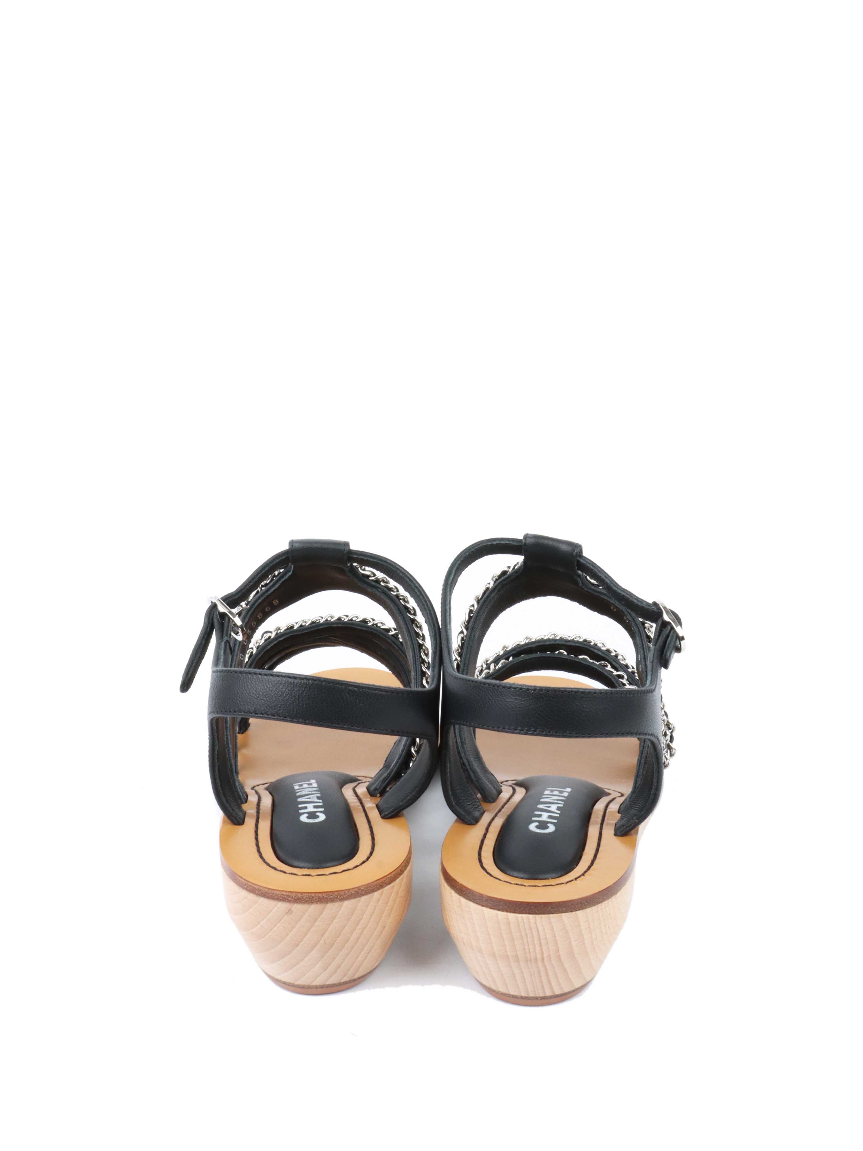 Chanel Women's Wooden Wedge Chain Sandals Size 38 - Luxury Designer Summer Sandals for Beach, Vacation & Casual Outfits