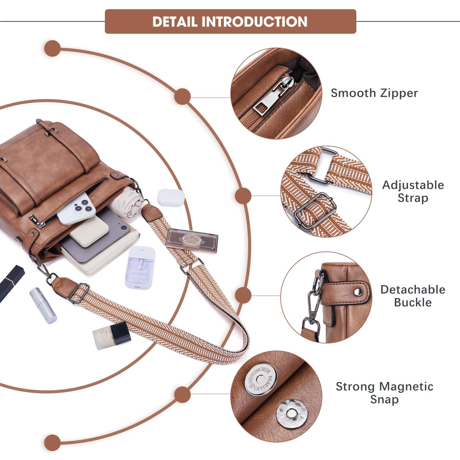 Women's Crossbody Bags with Adjustable Strap - Soft Leather Multi-Pocket Purse for Travel & Daily Use