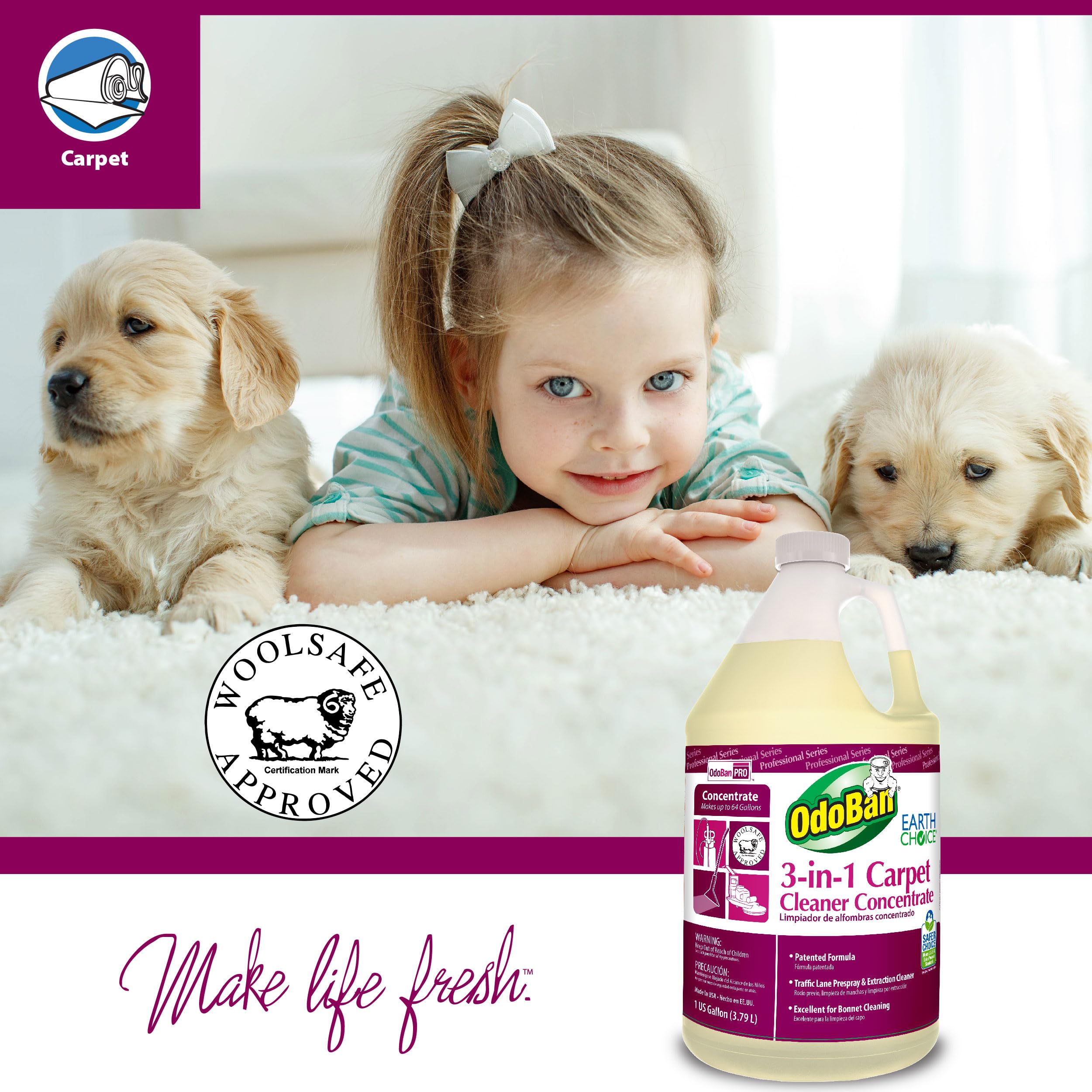 OdoBan Professional 3-in-1 Carpet Cleaner Concentrate - 1 Gallon | Eliminates Odors, Stains & Bacteria | Perfect for Home, Office & Pet Areas