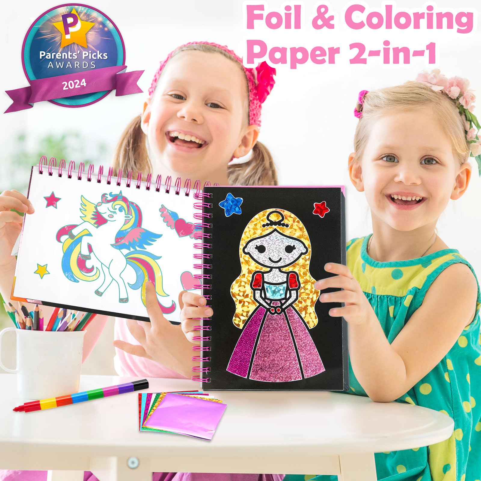 Foil Art Craft Kit for Kids - DIY No Mess Sticker Activity Set, Creative Travel Toys for Toddlers Ages 4-9, Easter Basket Stuffers, Birthday Gifts for Boys & Girls (Princess Theme) - Perfect for Party Favors & Classroom Art Projects