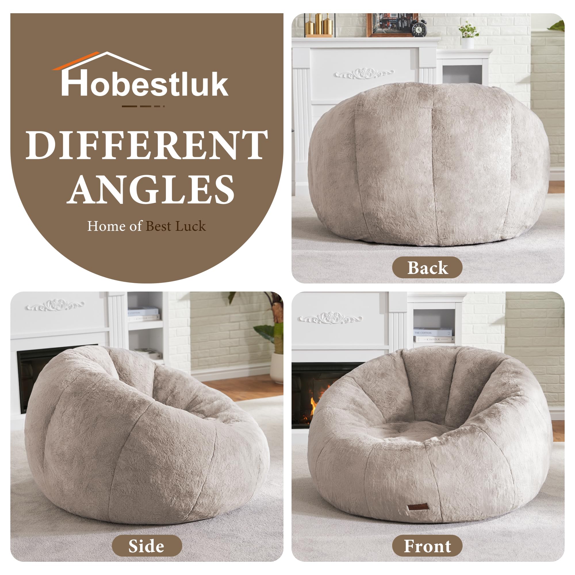 Hobestluk Large Bean Bag Chair for Adults - Oversized Comfy Bean Bag Sofa with Spacious Design, Perfect for Reading, Gaming, Movie Nights & Relaxing (Brown) - Living Room, Bedroom, Dorm & Lounge Essential