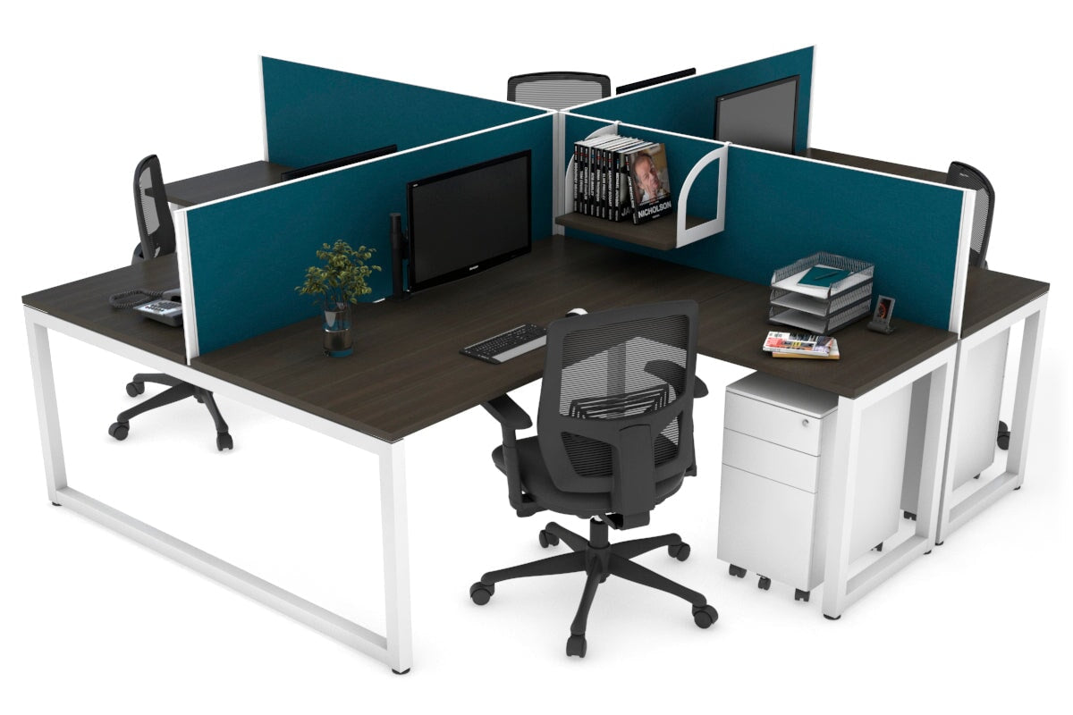 Quadro Loop Legs 4-Person Corner Workstation Desk - 1600L x 1800W with Cable Management Scallop | Office Furniture for Collaborative Workspaces & Team Meetings