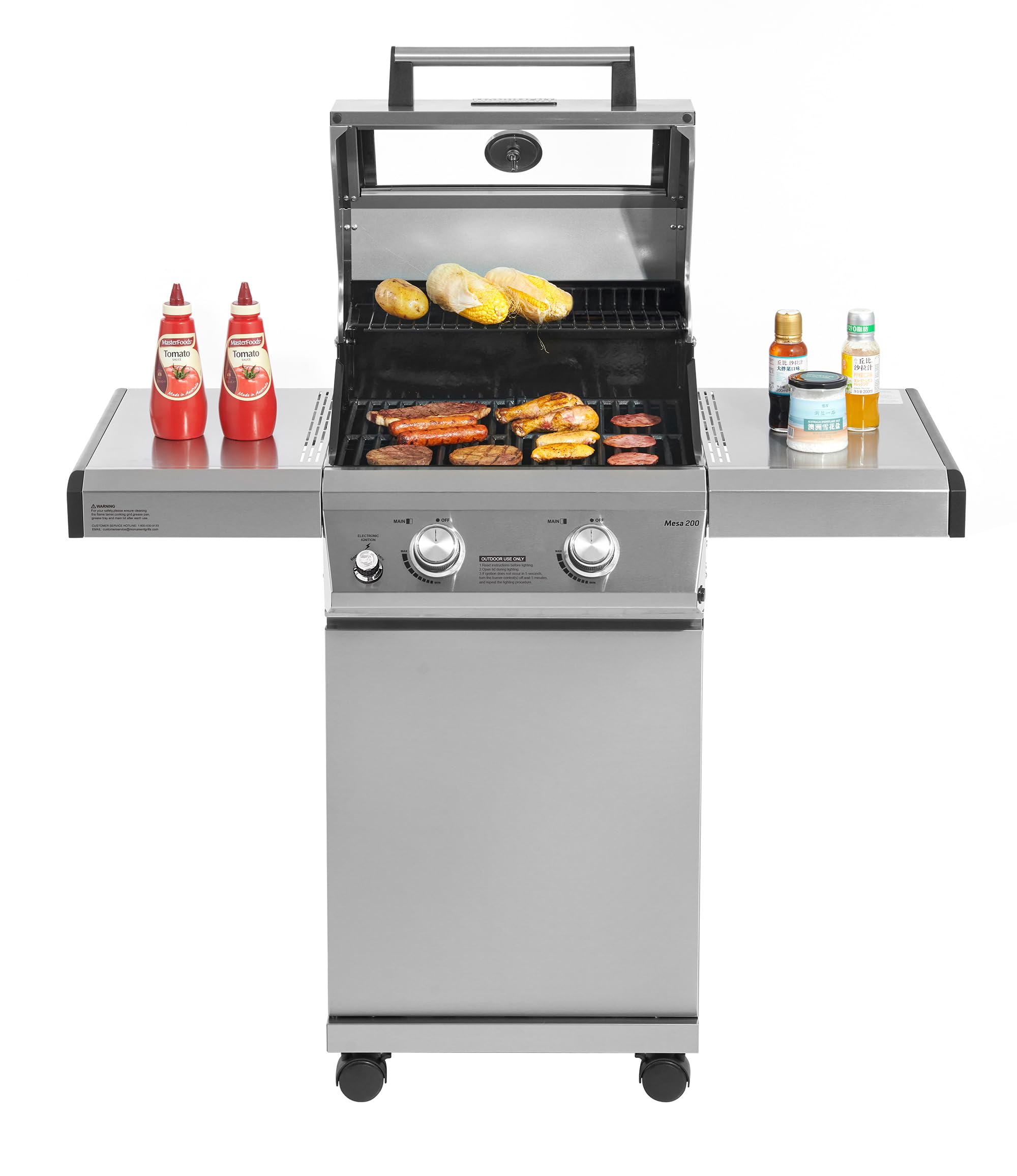 Monument Grills 14633 2-Burner Stainless Steel Propane Gas Grill with Clearview® Lid & Knob Controls - Mesa 200 Outdoor BBQ Grill for Backyard, Patio, and Tailgating