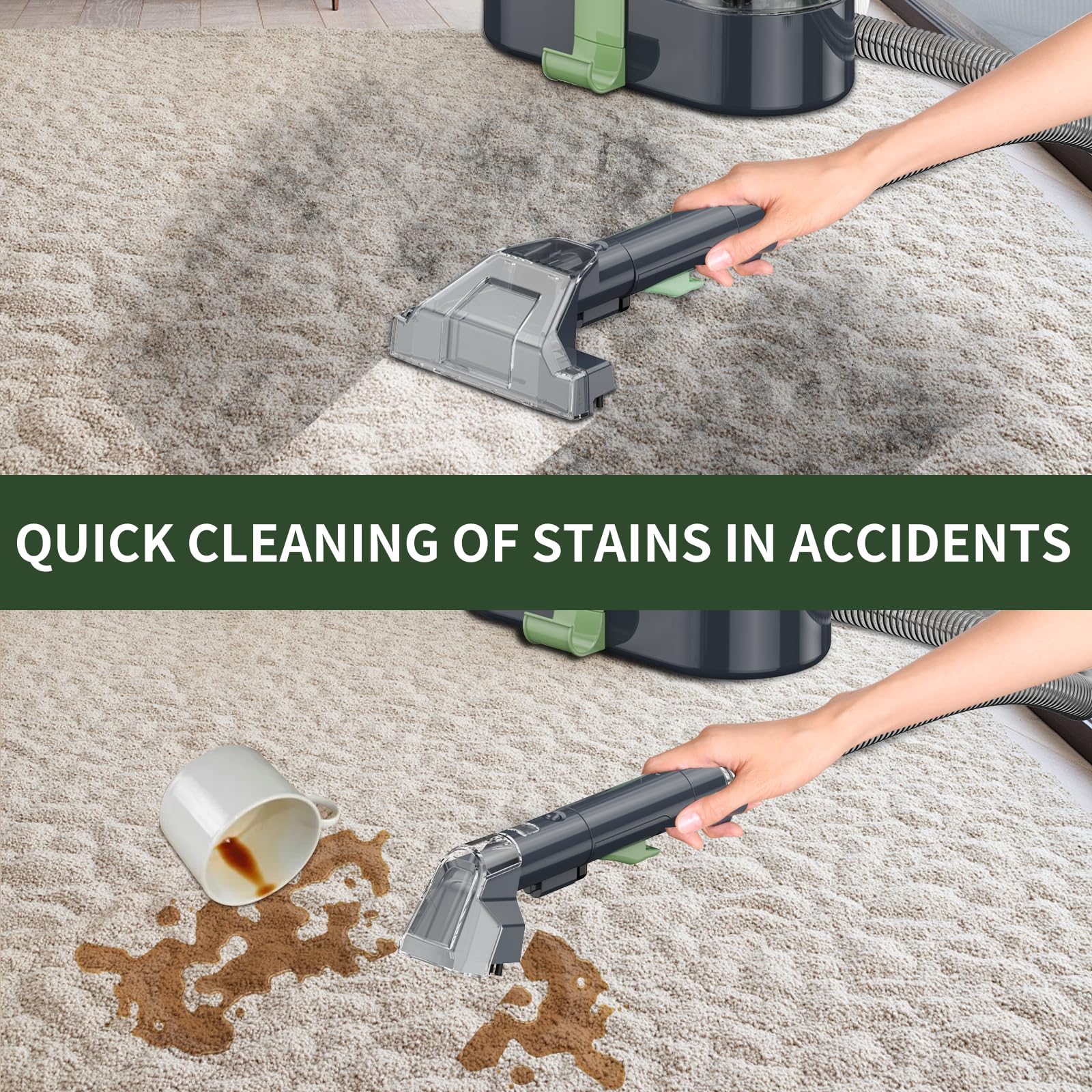 18Kpa Portable Carpet & Upholstery Cleaner Machine - 500W Powerful Suction Deep Cleaner for Pet Stains, Sofa, Car Seats - Ideal for Home, Office & Auto Detailing
