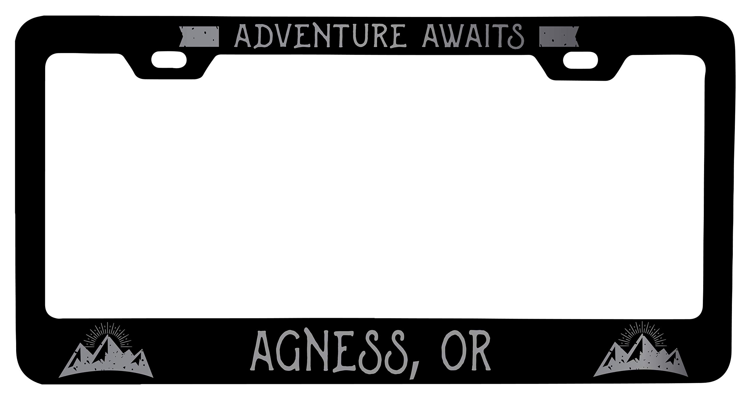 Agness Oregon Laser Etched Vanity Black Metal License Plate Frame - Durable Car Accessory for Customized Style (Perfect for Cars, Trucks & Motorcycles)