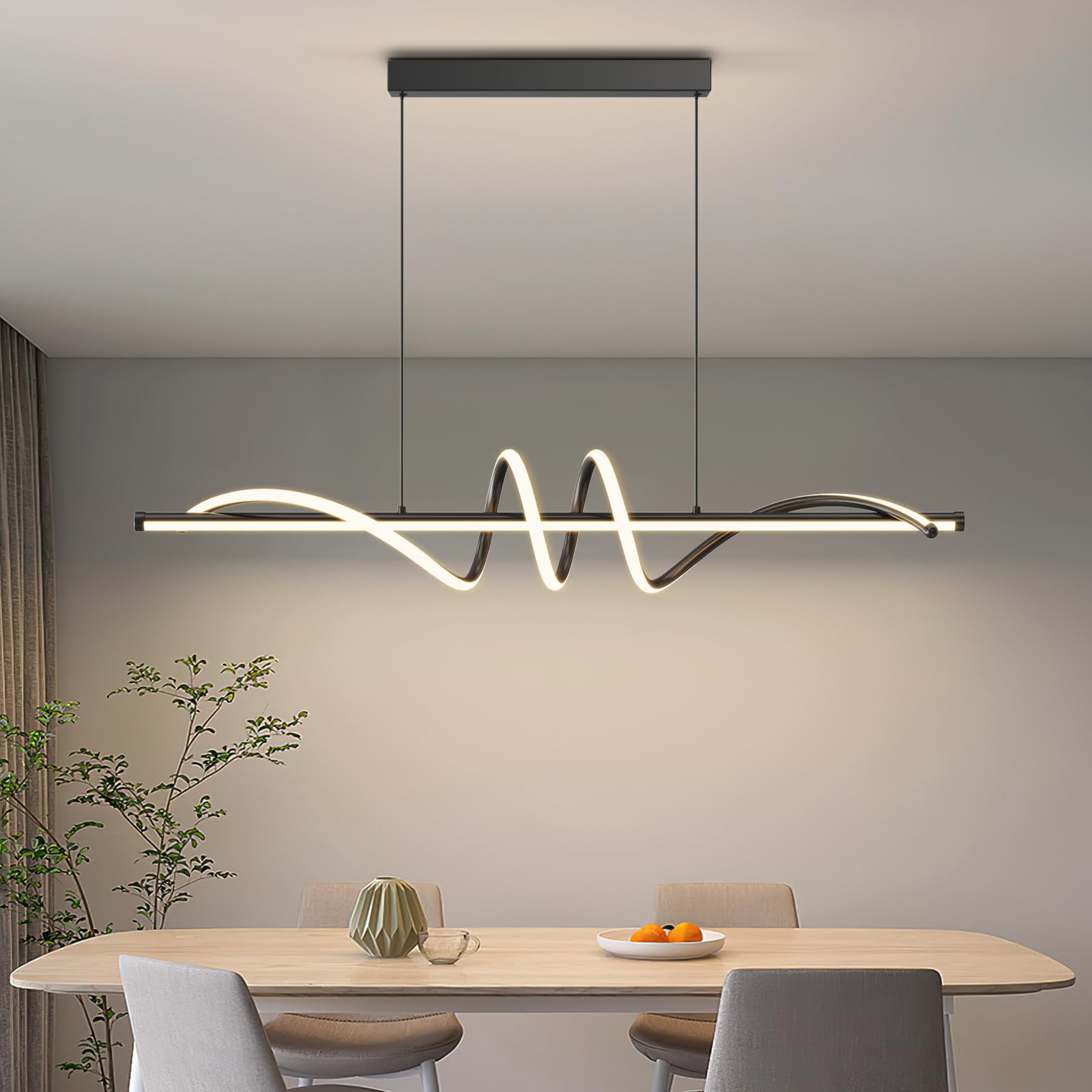 Modern LED Pendant Light Fixture - 39 Inch Dimmable Chandelier with Remote Control, 3000K-6000K Adjustable Color Temperature, Aluminum Hanging Light for Kitchen Island, Dining Room, Billiard Table | Energy-Efficient Home & Commercial Lighting Solution